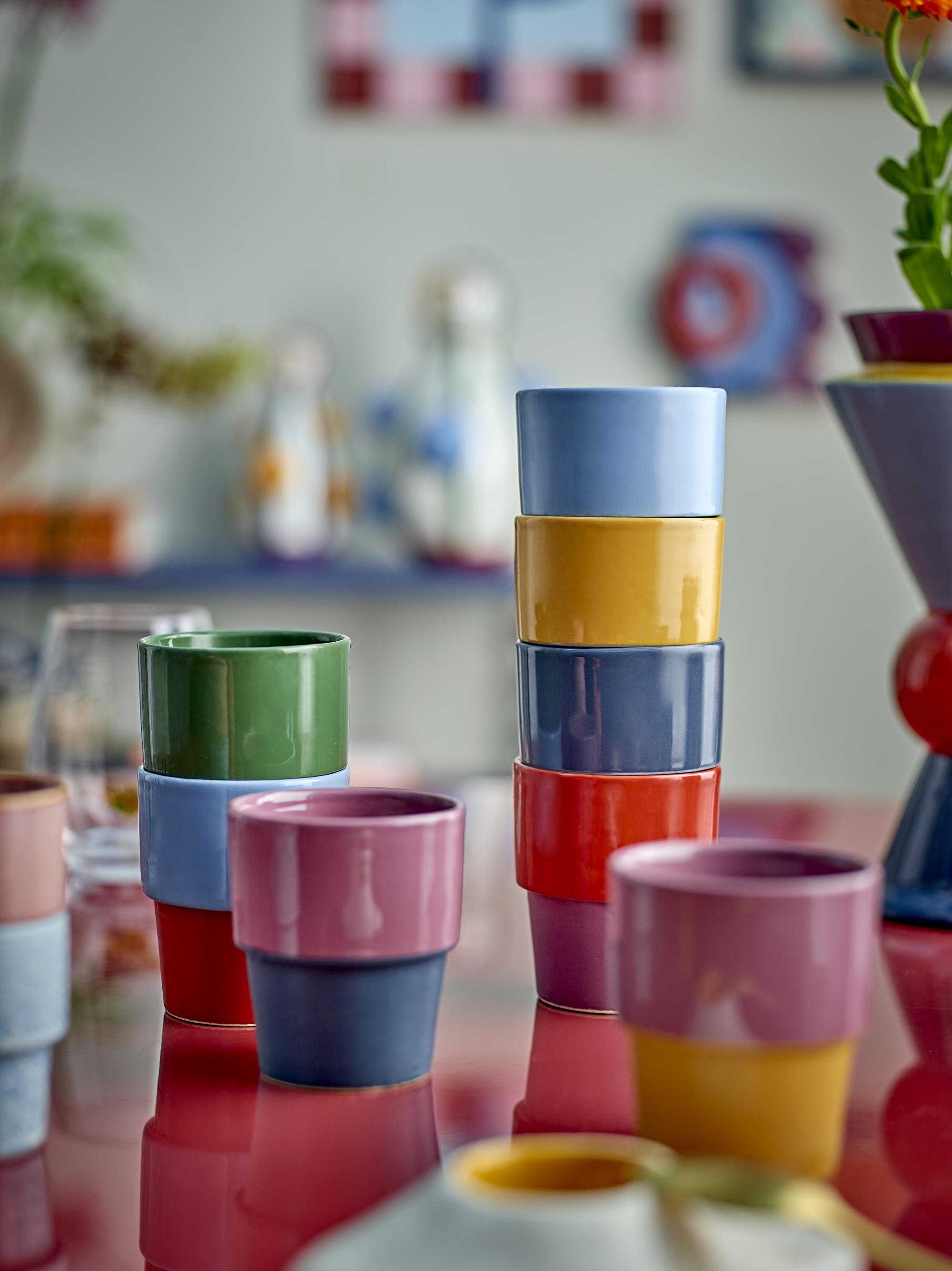 Lot de 4 tasses Ewan en grès — Coloris multicolore