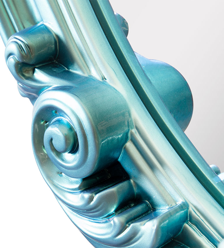 Miroir fait main finition à la feuille d'argent bleu — détail 5