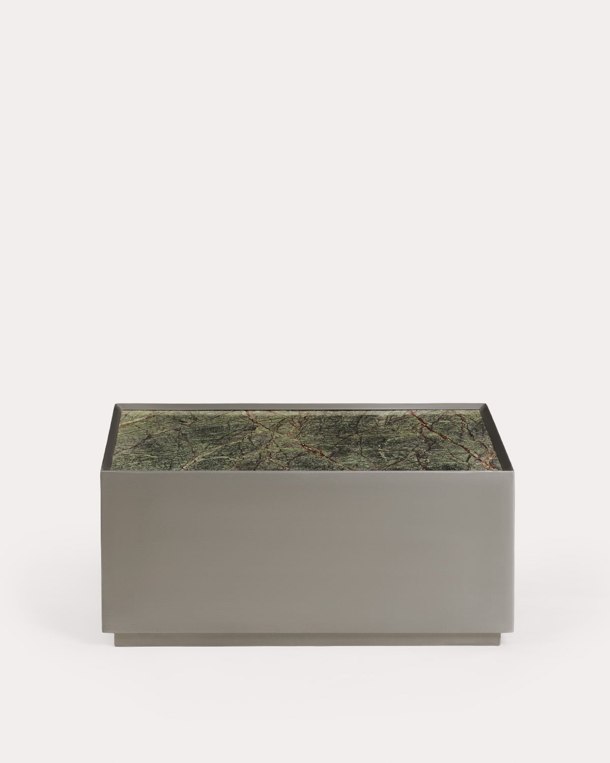 Table basse carrée 80 cm inox et marbre Imogen — Marbre Vert Forêt — détail 3