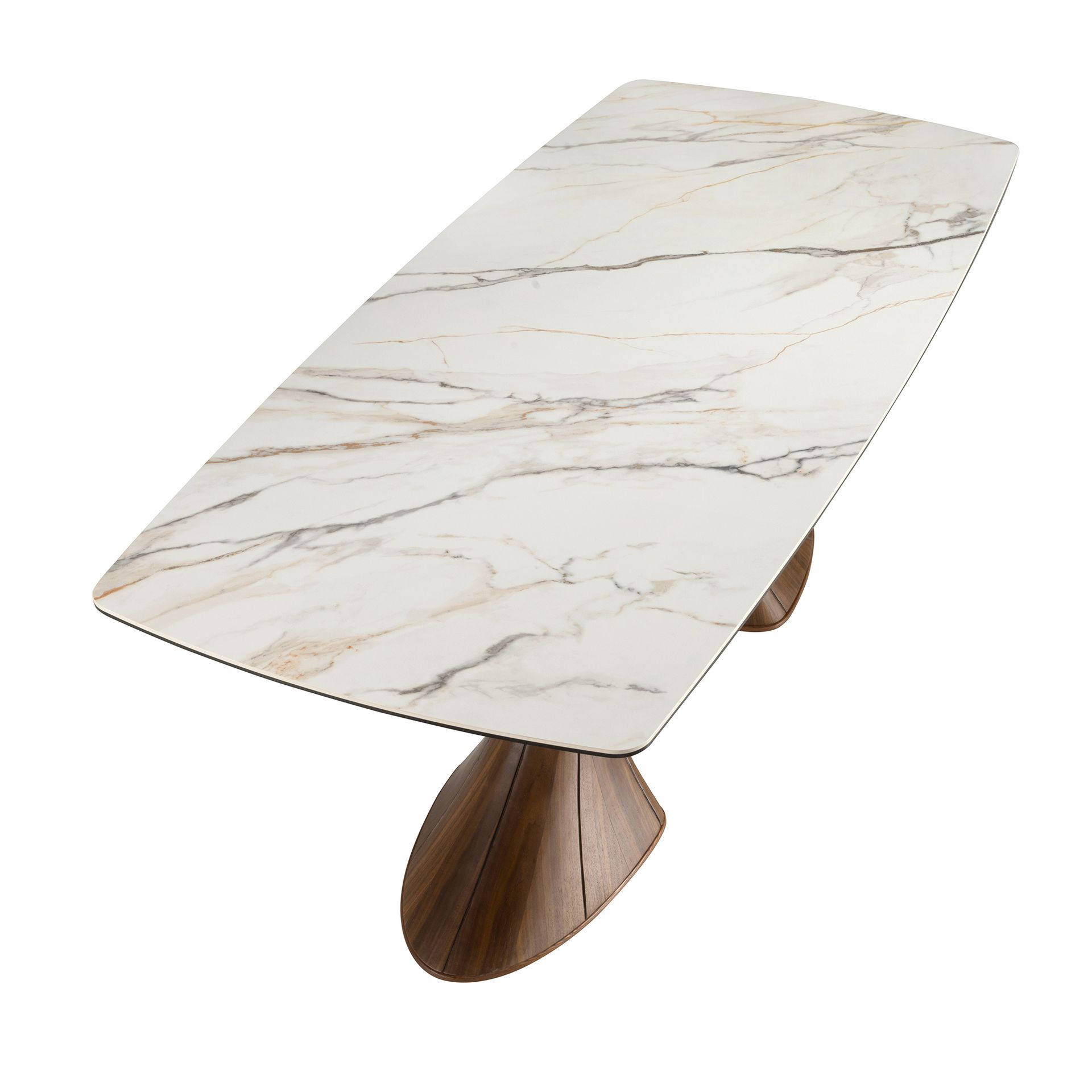 Table à manger ovale façon tonneau - Finitions blanc et noyer — détail 5