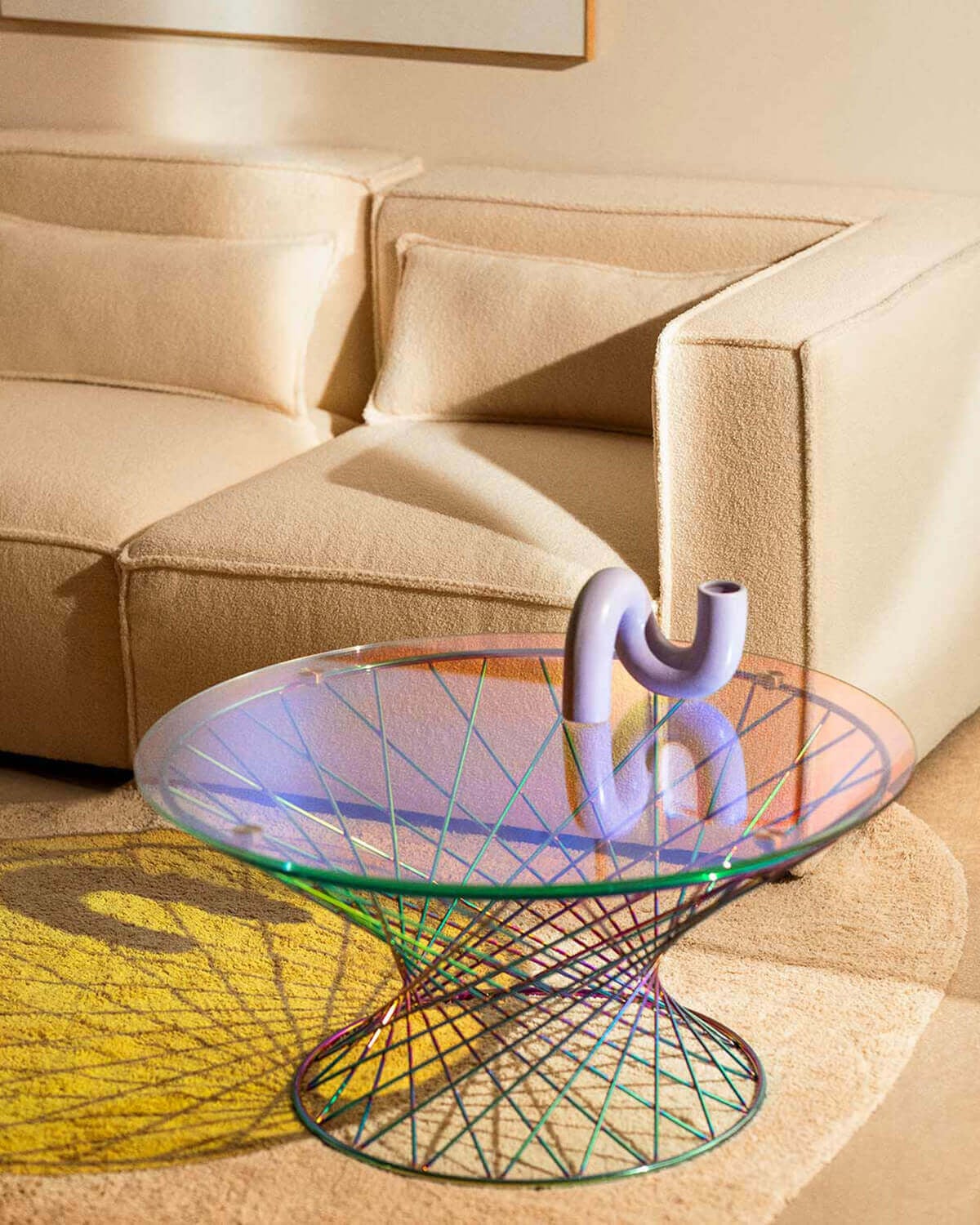Canapé modulaire d'angle 2 pièces bouclé Kilhe — Bouclé blanc