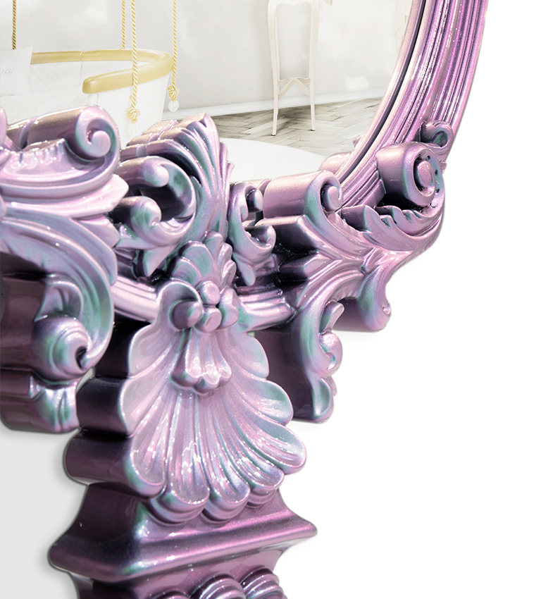 Miroir fait main finition à la feuille d'argent violet — détail 4