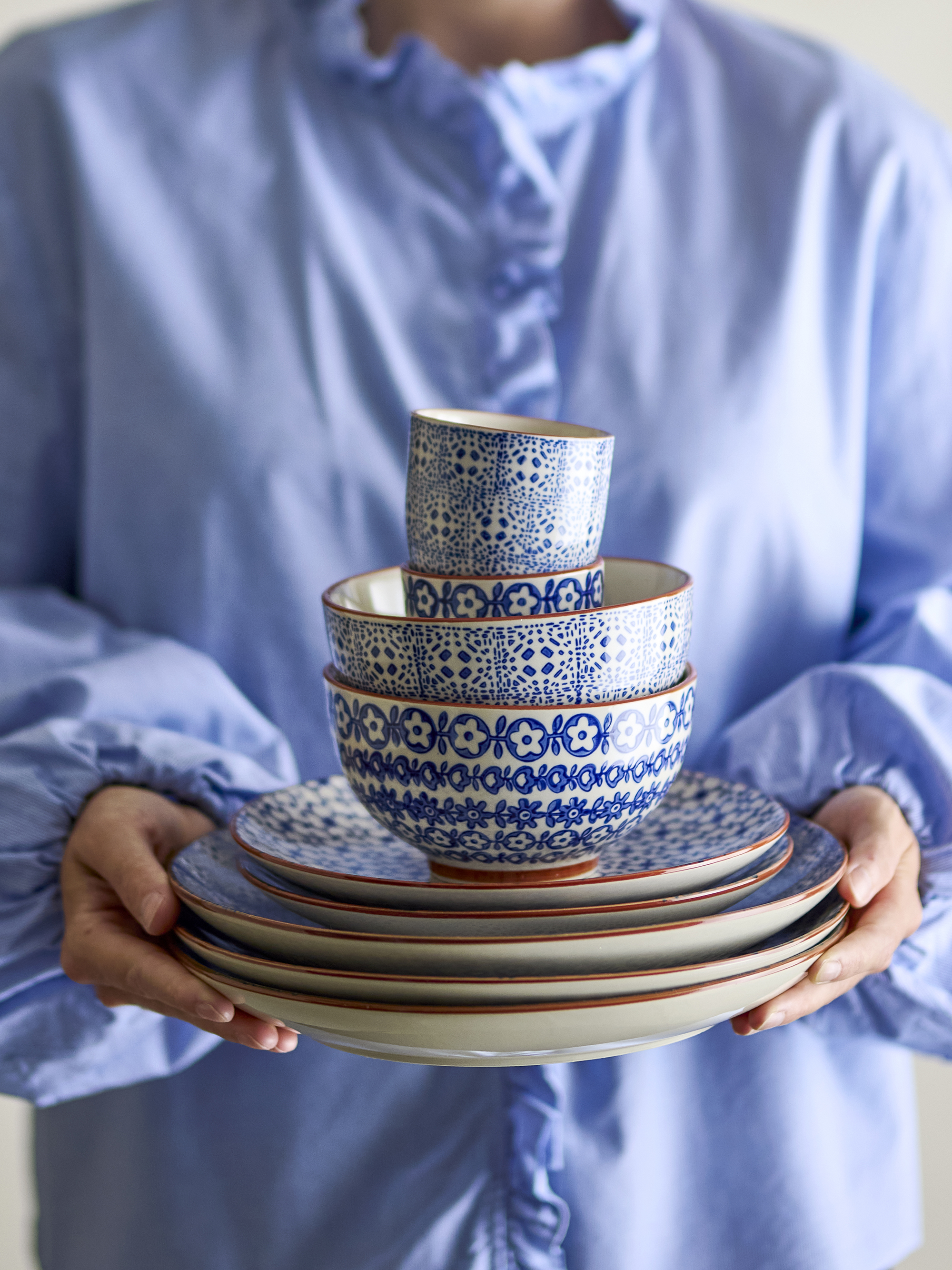 Lot de 4 assiettes Karine en grès — Coloris bleu