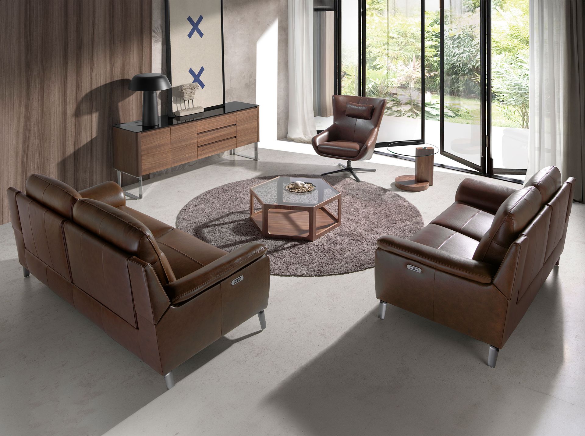 Buffet noyer et verre noir - Finitions noyer, acier et noir — détail 4
