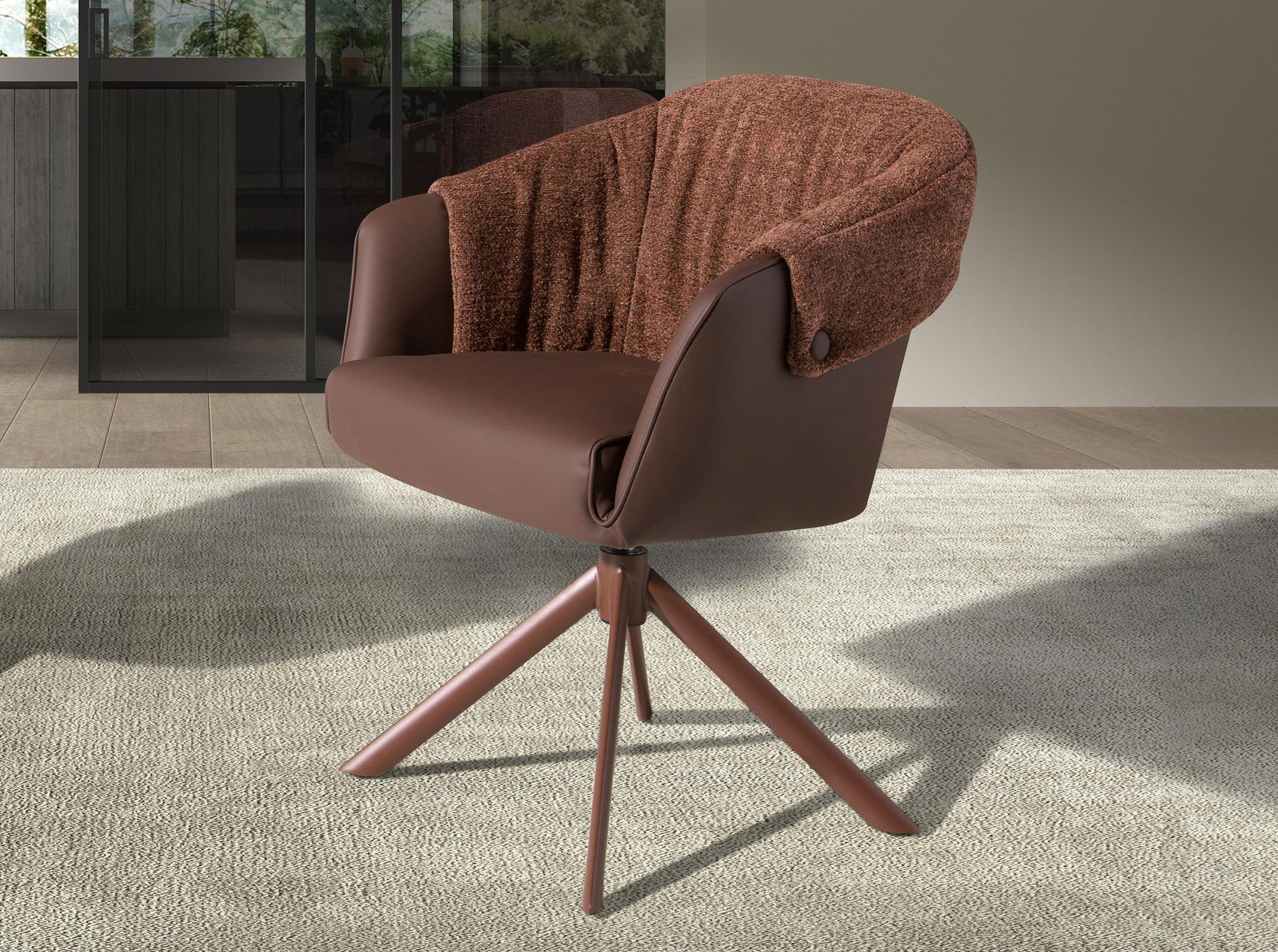 Chaise pivotante tissu et similicuir - Coloris marron chiné et cuivré — détail 3