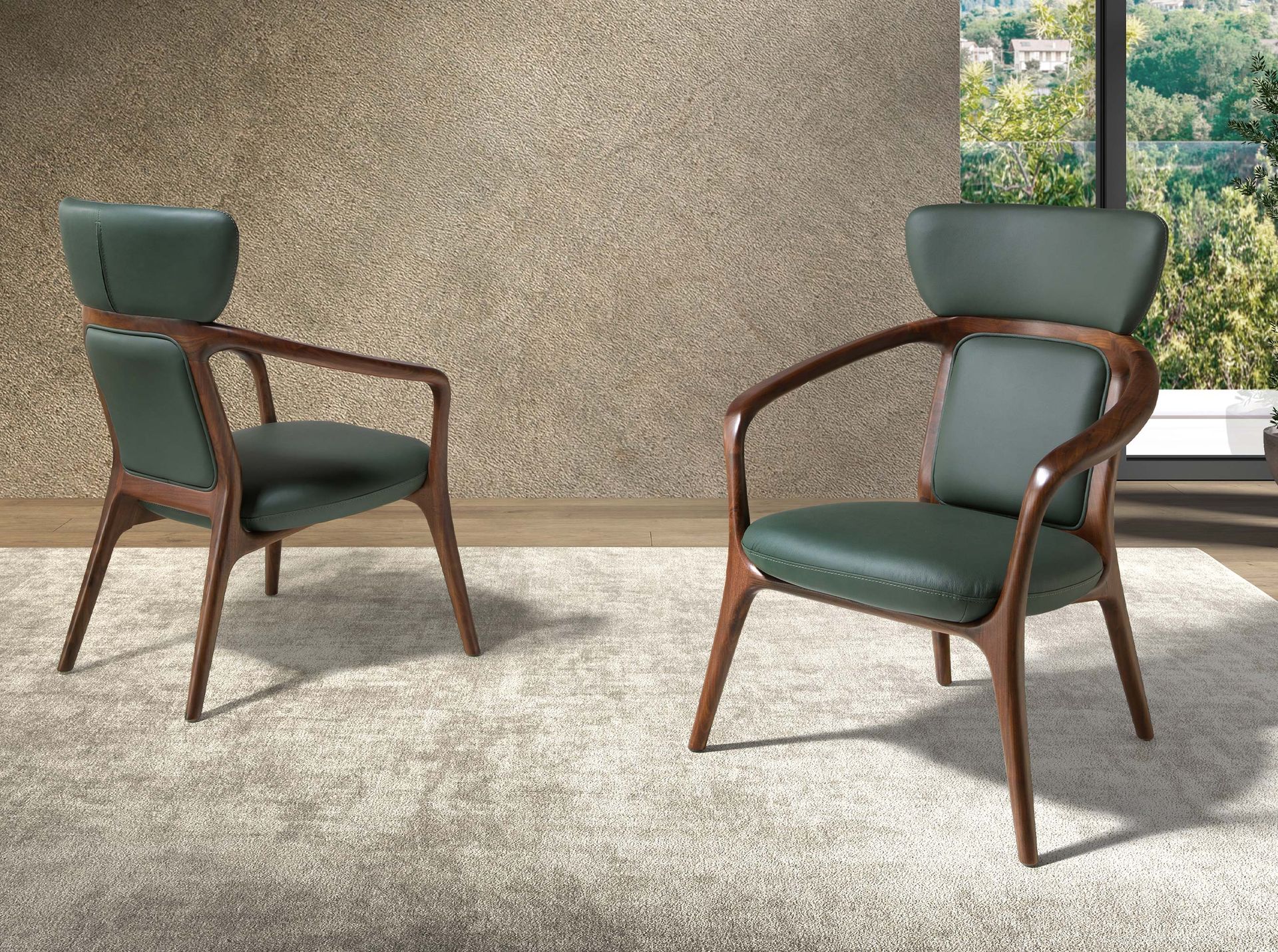 Fauteuil en similicuir vert foncé - Finitions vert foncé et noyer — détail 3