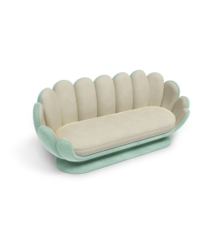 Canapé en forme de fleur de lotus vert/crème