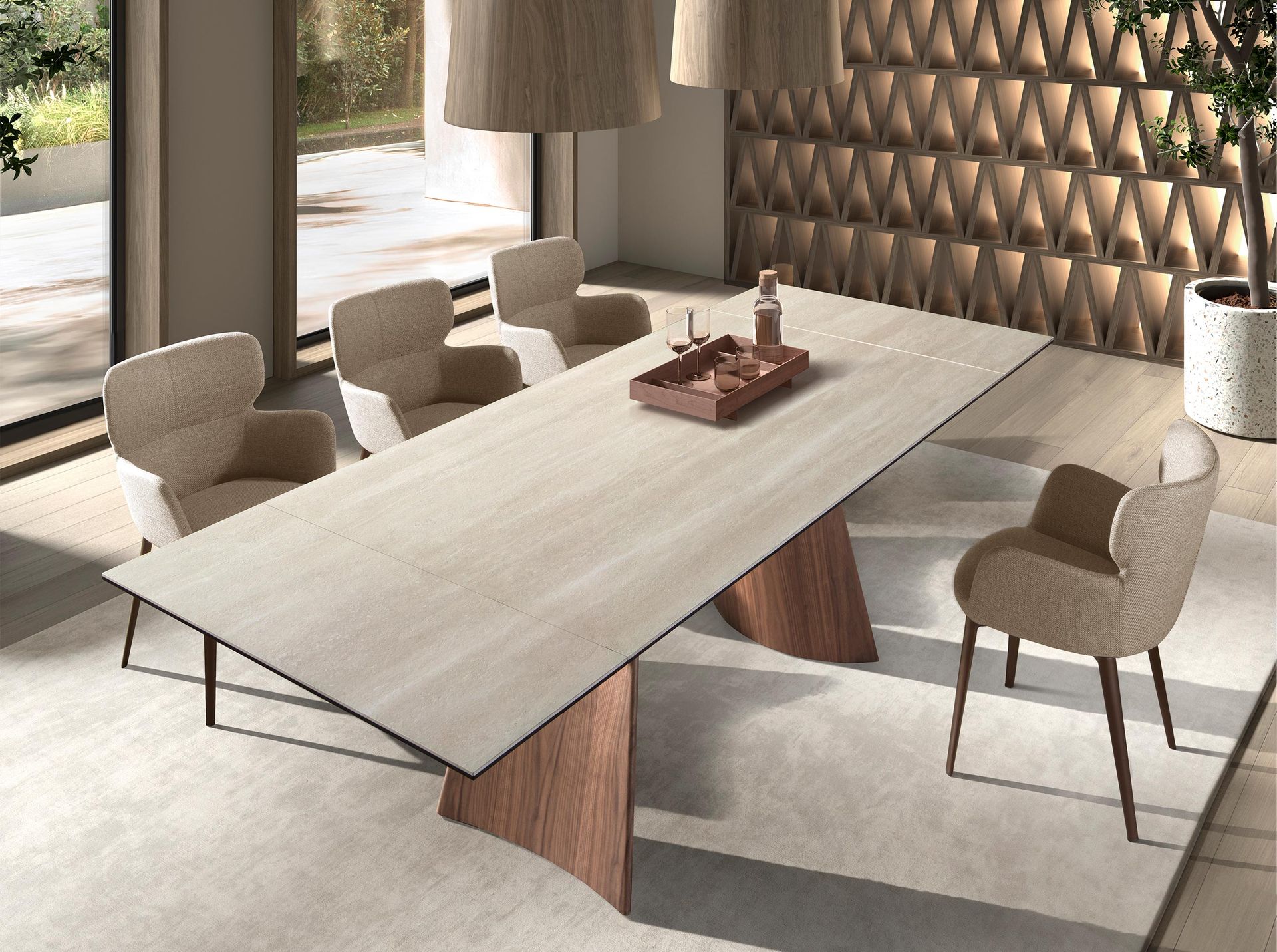 Table à manger rectangulaire extensible - Finitions sable et noyer — détail 4