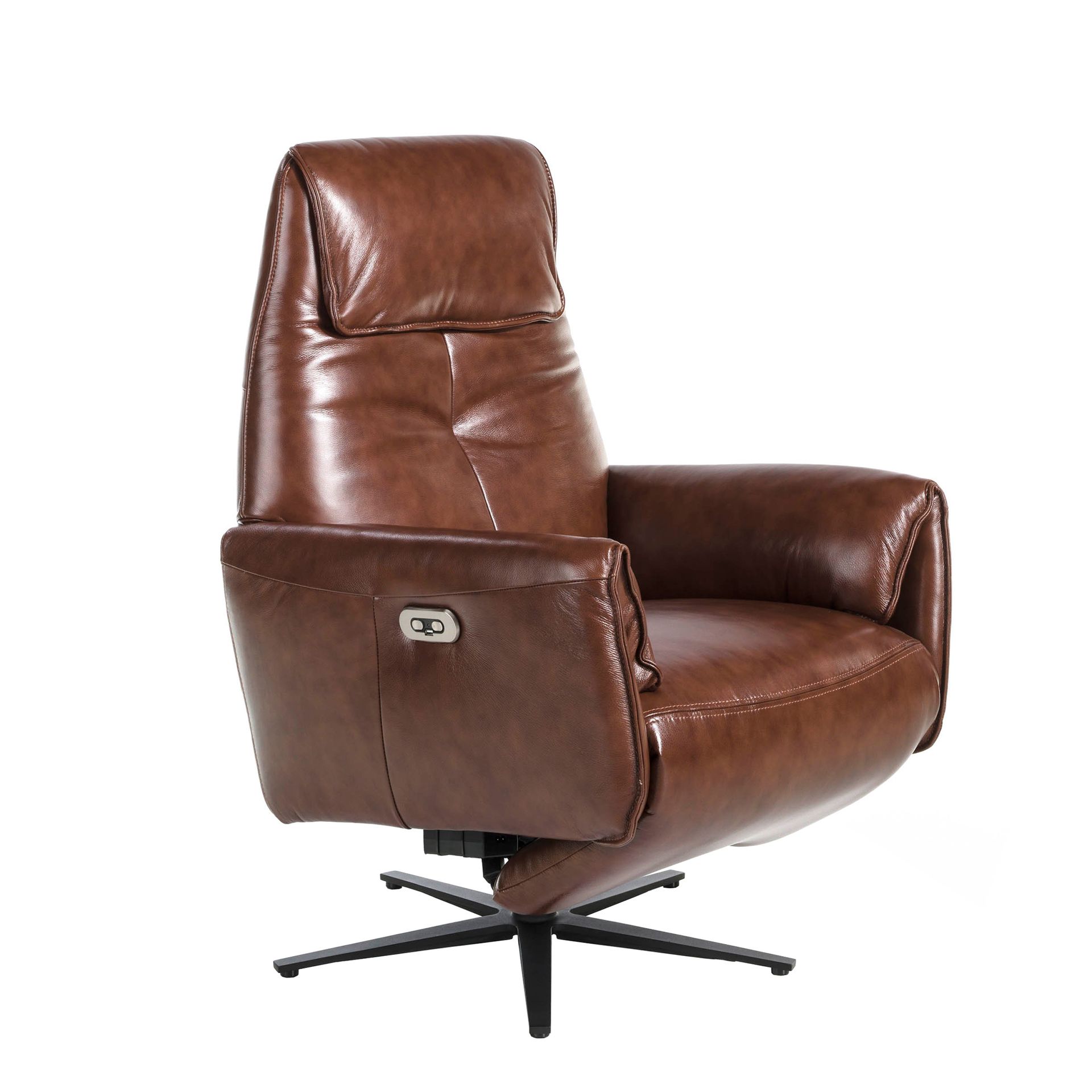 Fauteuil pivotant en cuir marron chocolat - Coloris marron et noir