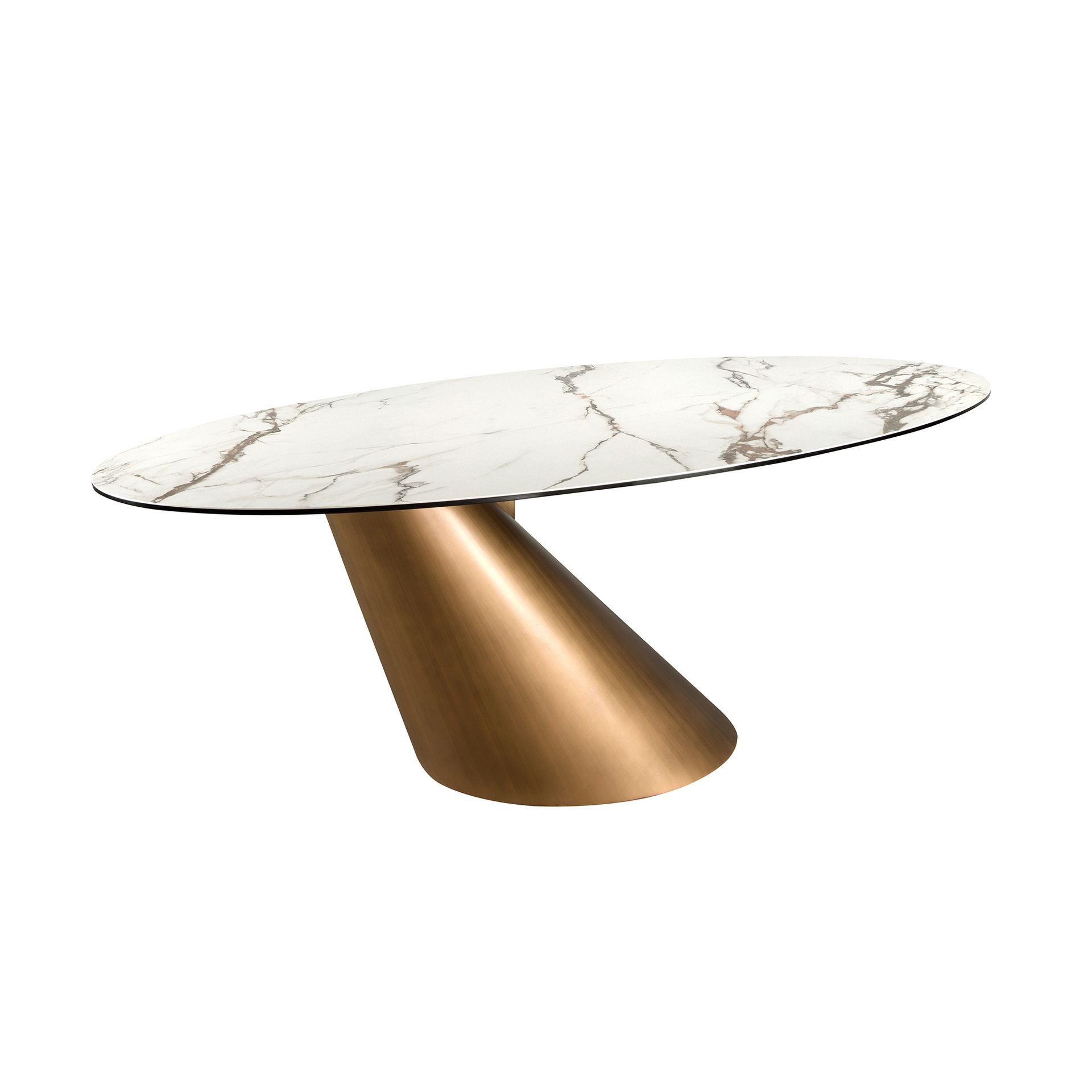 Table à manger ovale en céramique - Coloris blanc et bronze