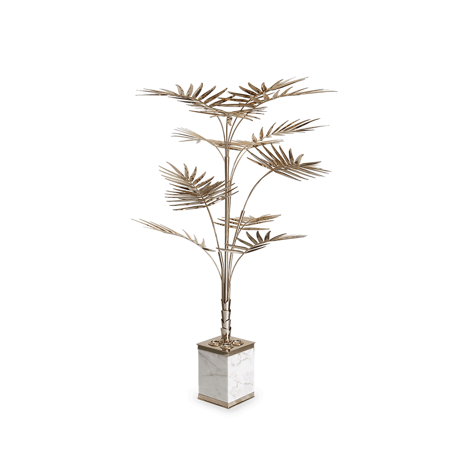 Luminaire en forme de palmier avec base carrée en marbre