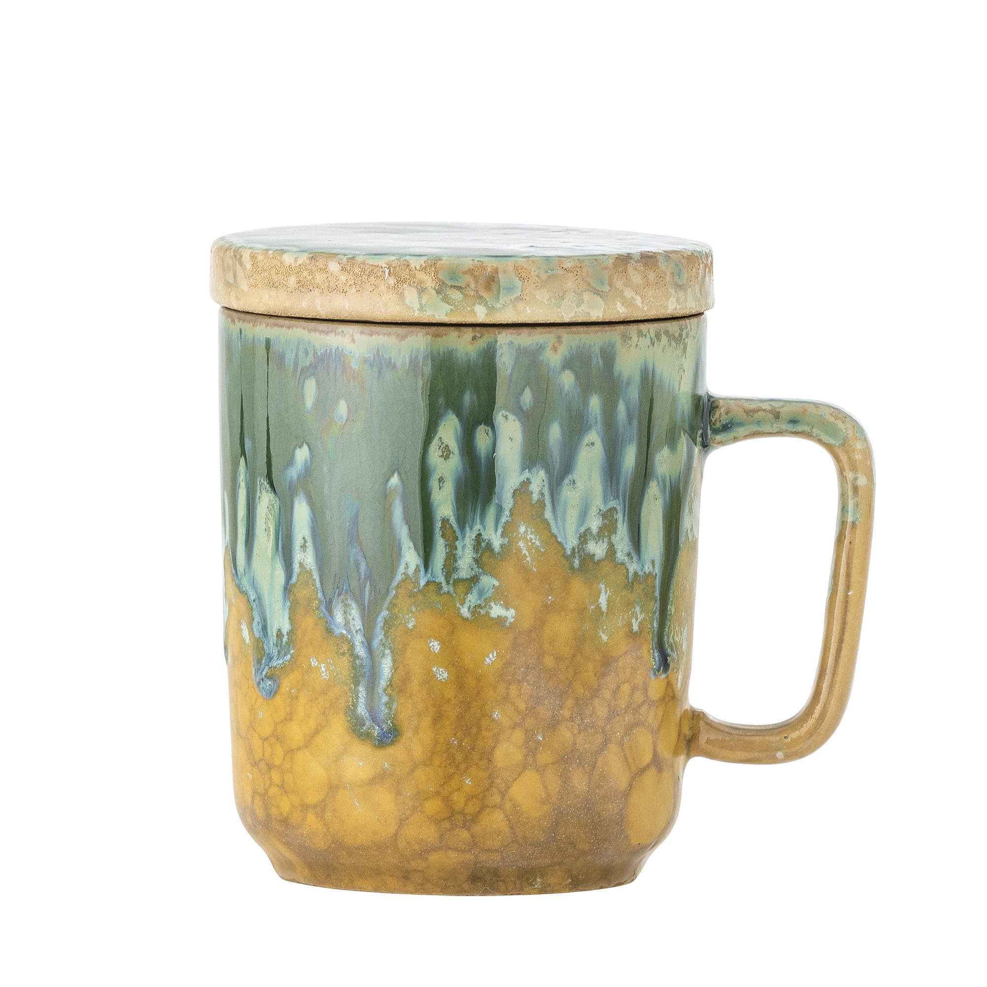 Tasse avec couvercle et passoire à thé Yuma en grès - Coloris multicolore — détail 5