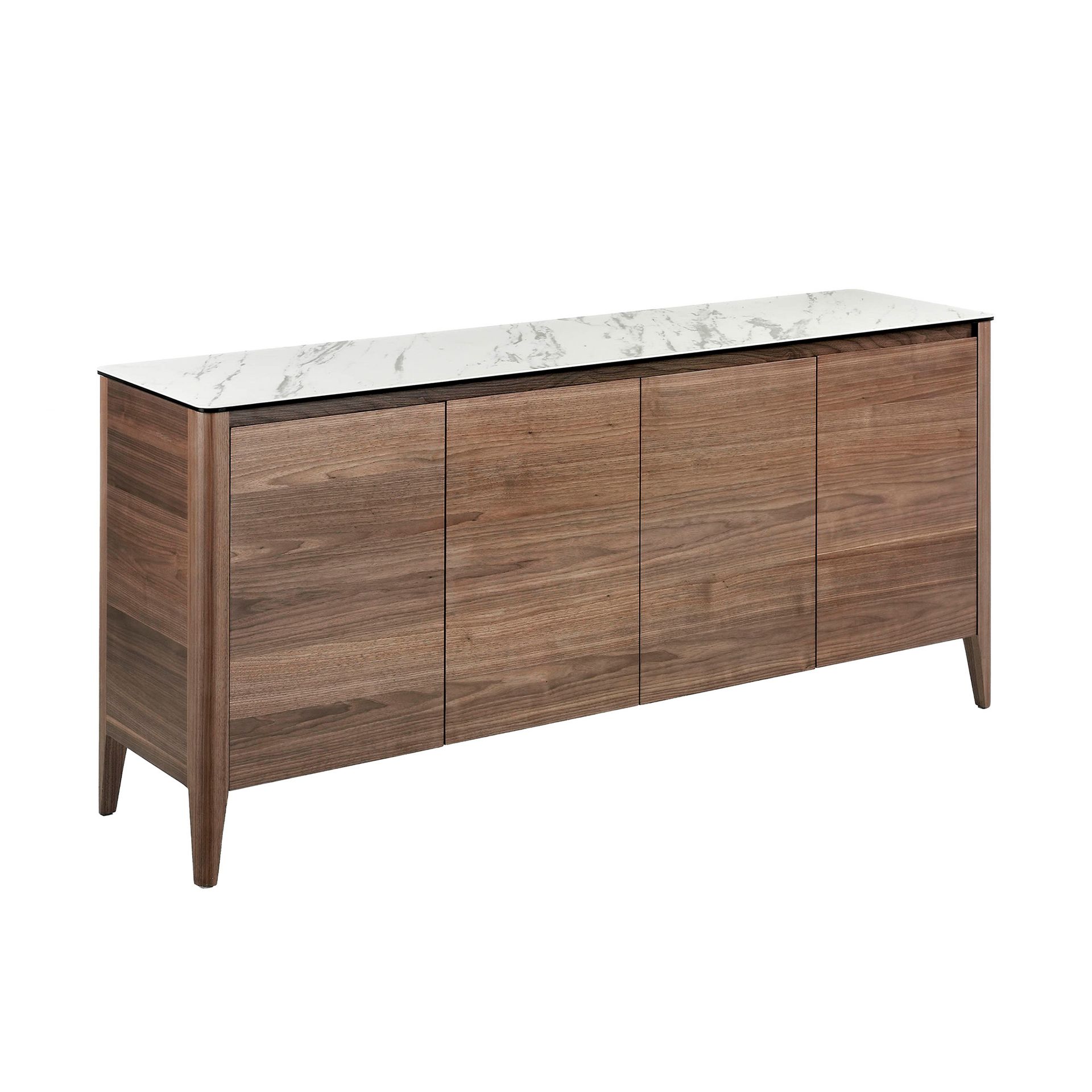 Buffet en noyer avec plateau en marbre céramique - Finitions blanc et noyer