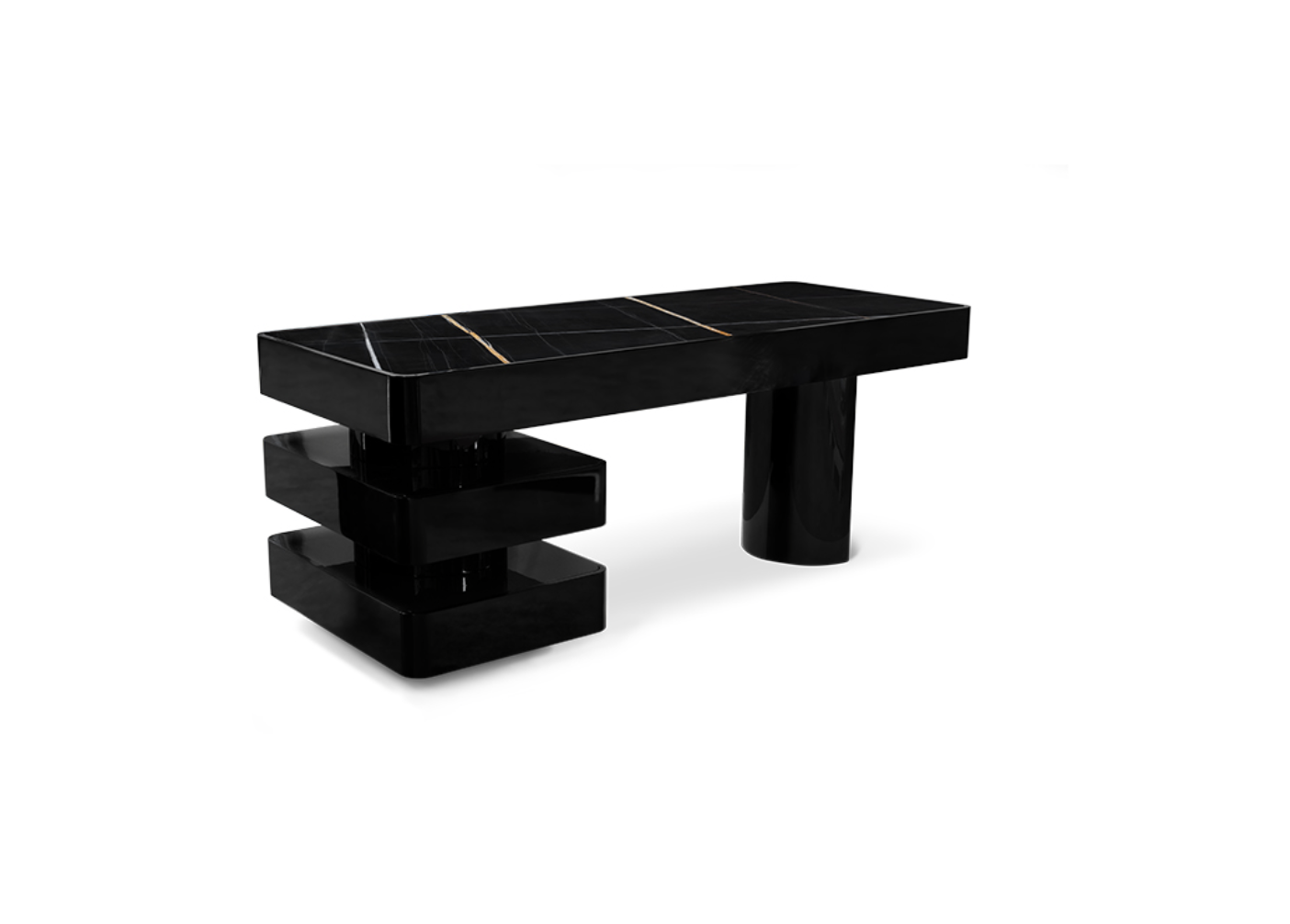 Bureau en laqué noir brillant plateau noir avec détails
