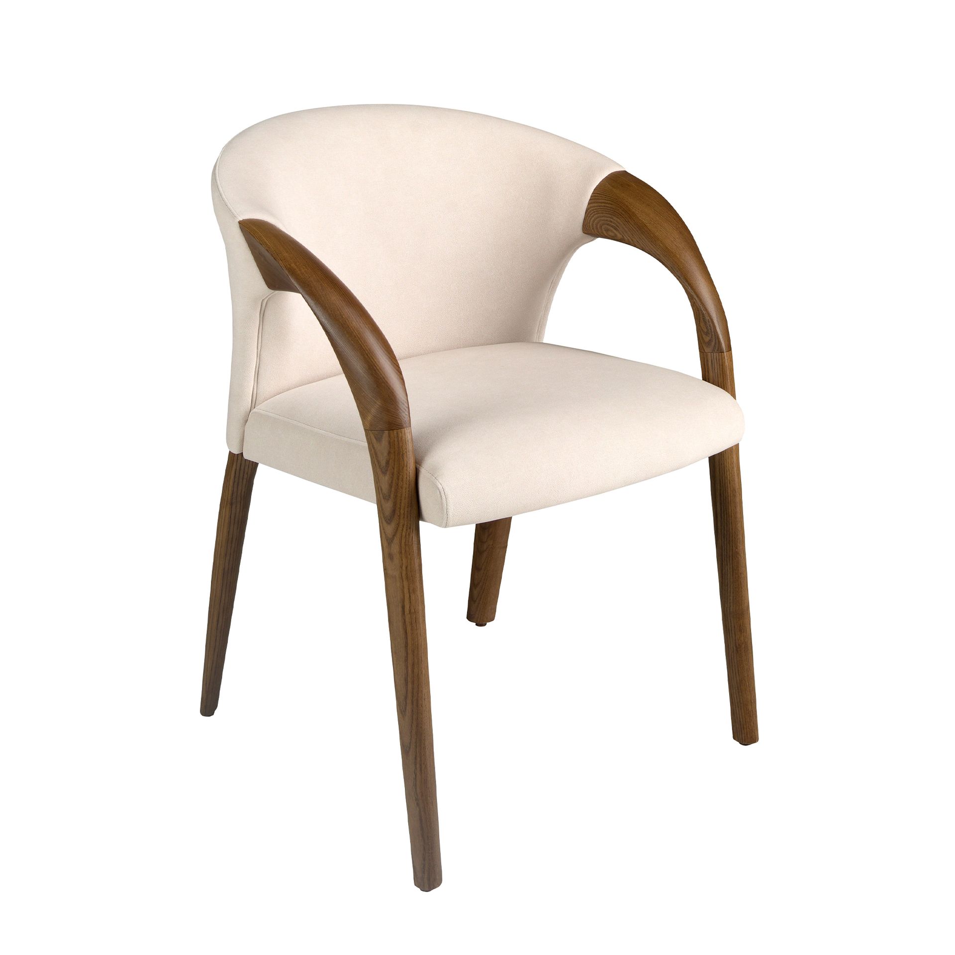 Chaise en velours crème - Finitions noyer et crème