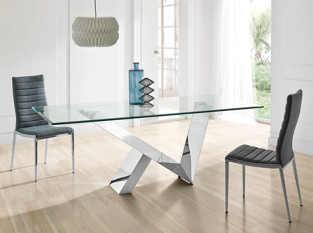 Table en verre et acier inoxydable — détail 3