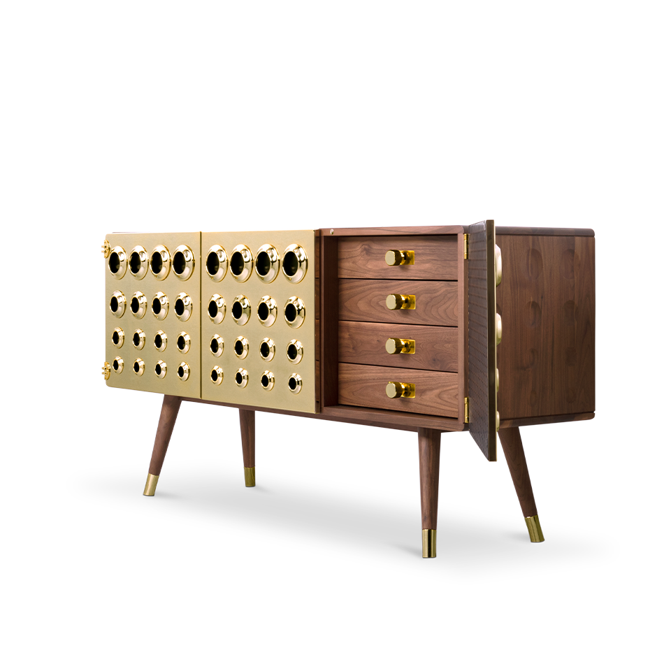 Buffet en bois massif et laiton plaqué or — détail 4