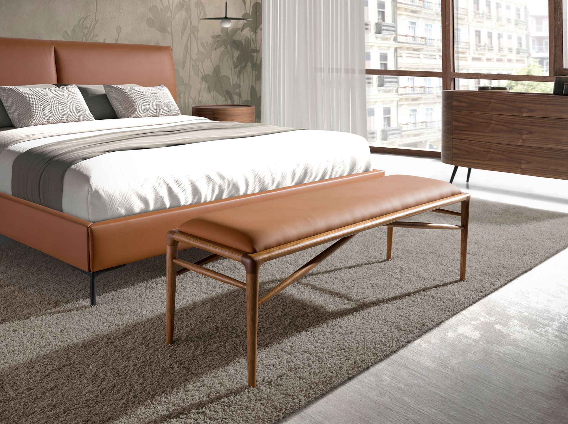 Tabouret en similicuir marron — détail 3