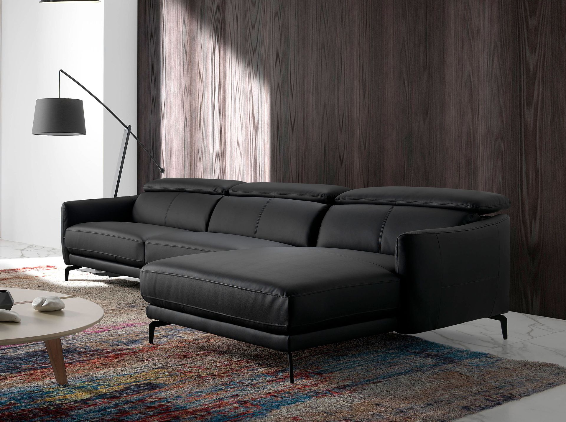 Canapé d'angle droit en cuir noir - Coloris noir — détail 5