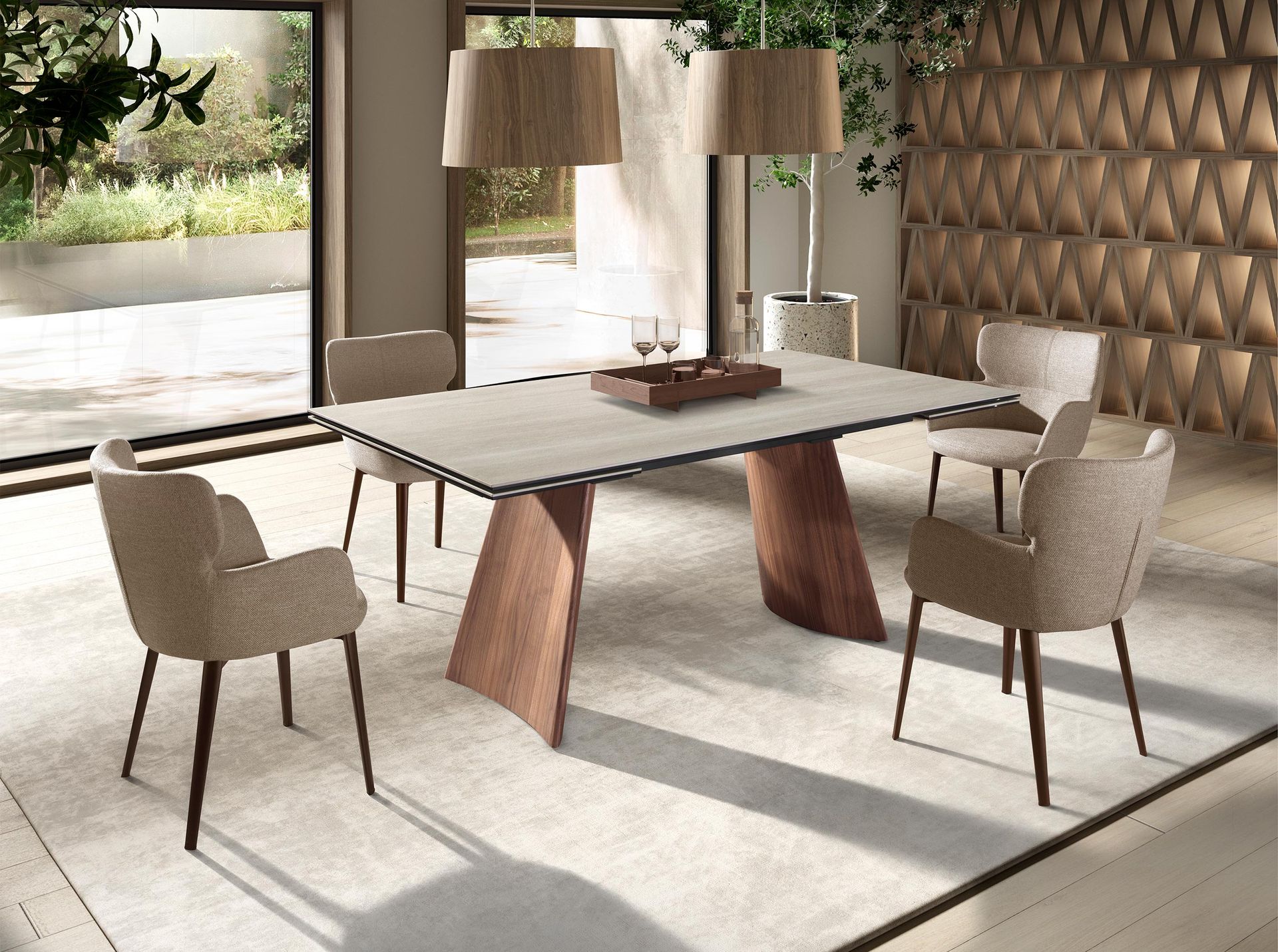 Table à manger rectangulaire extensible - Finitions sable et noyer — détail 3