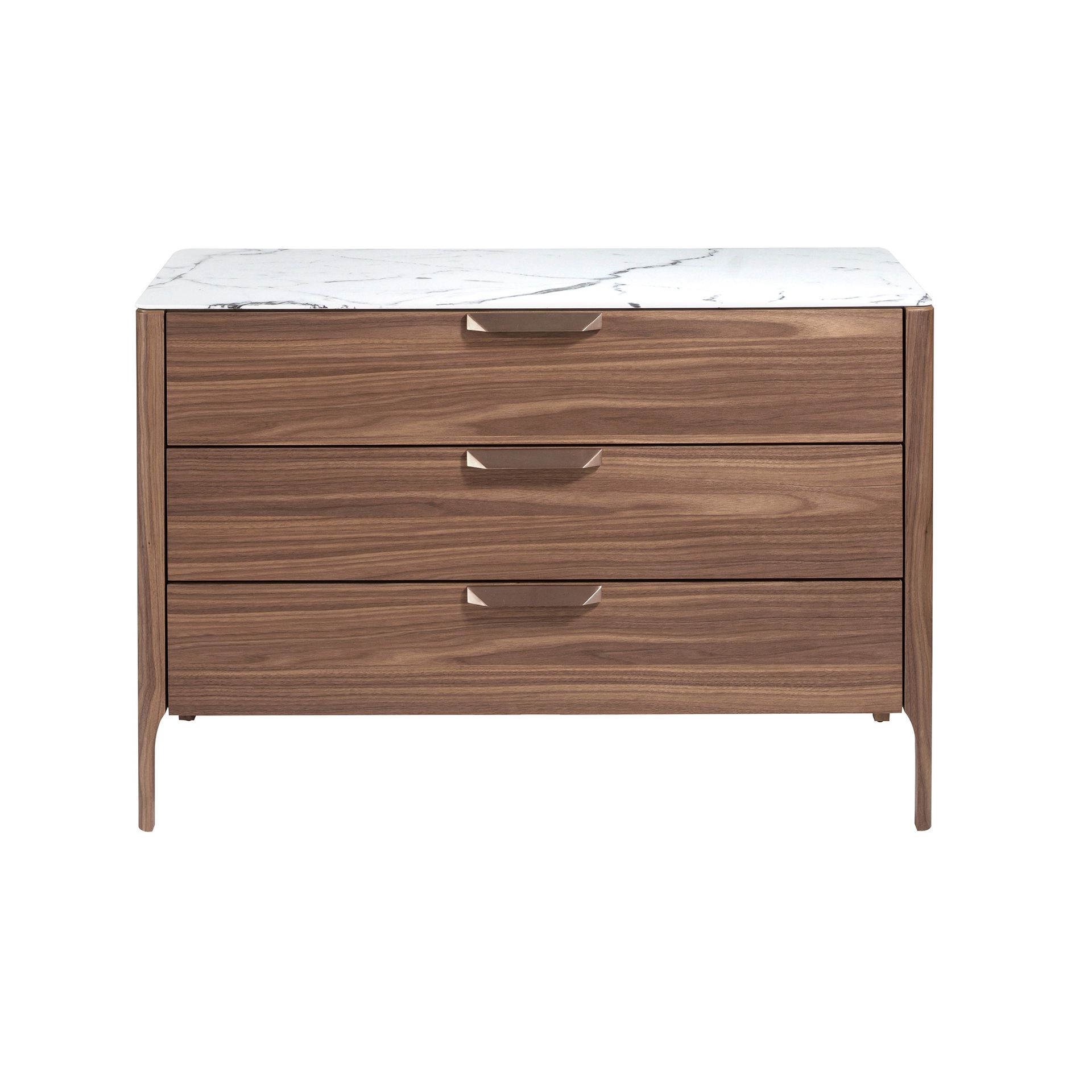 Commode en noyer avec plateau en verre effet marbre