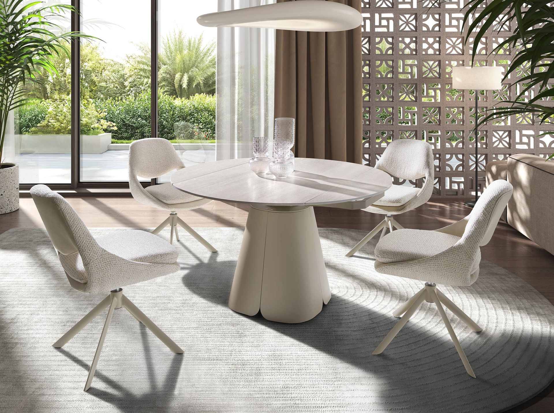 Table à manger ronde extensible en céramique - Coloris sable — détail 4