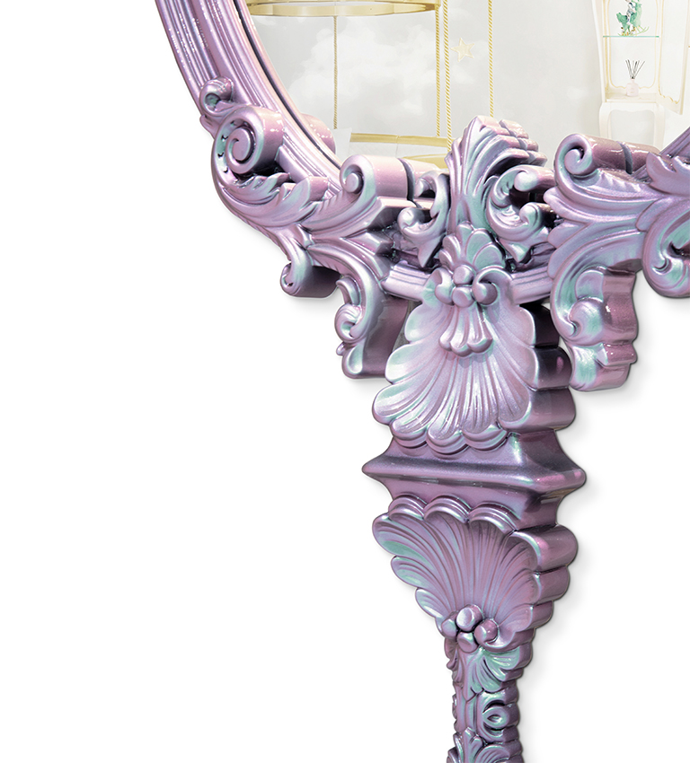 Miroir fait main finition à la feuille d'argent violet — détail 6