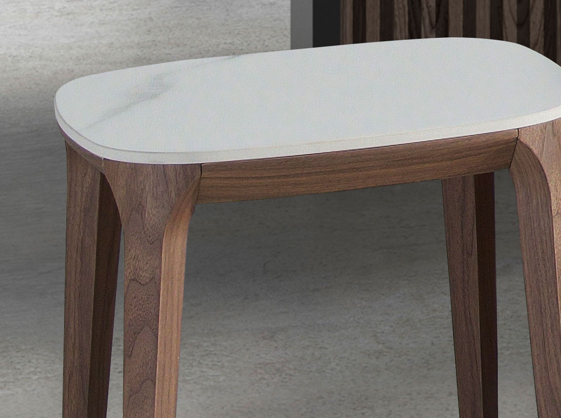 Table d’appoint carrée en marbre céramique et noyer - Finitions blanc et noyer — détail 6