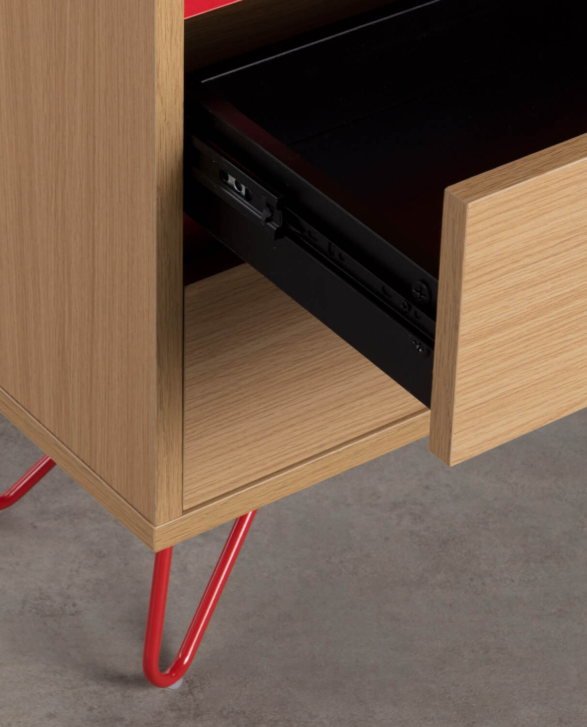 Étagère avec tiroirs en MDF et métal rouge — détail 5