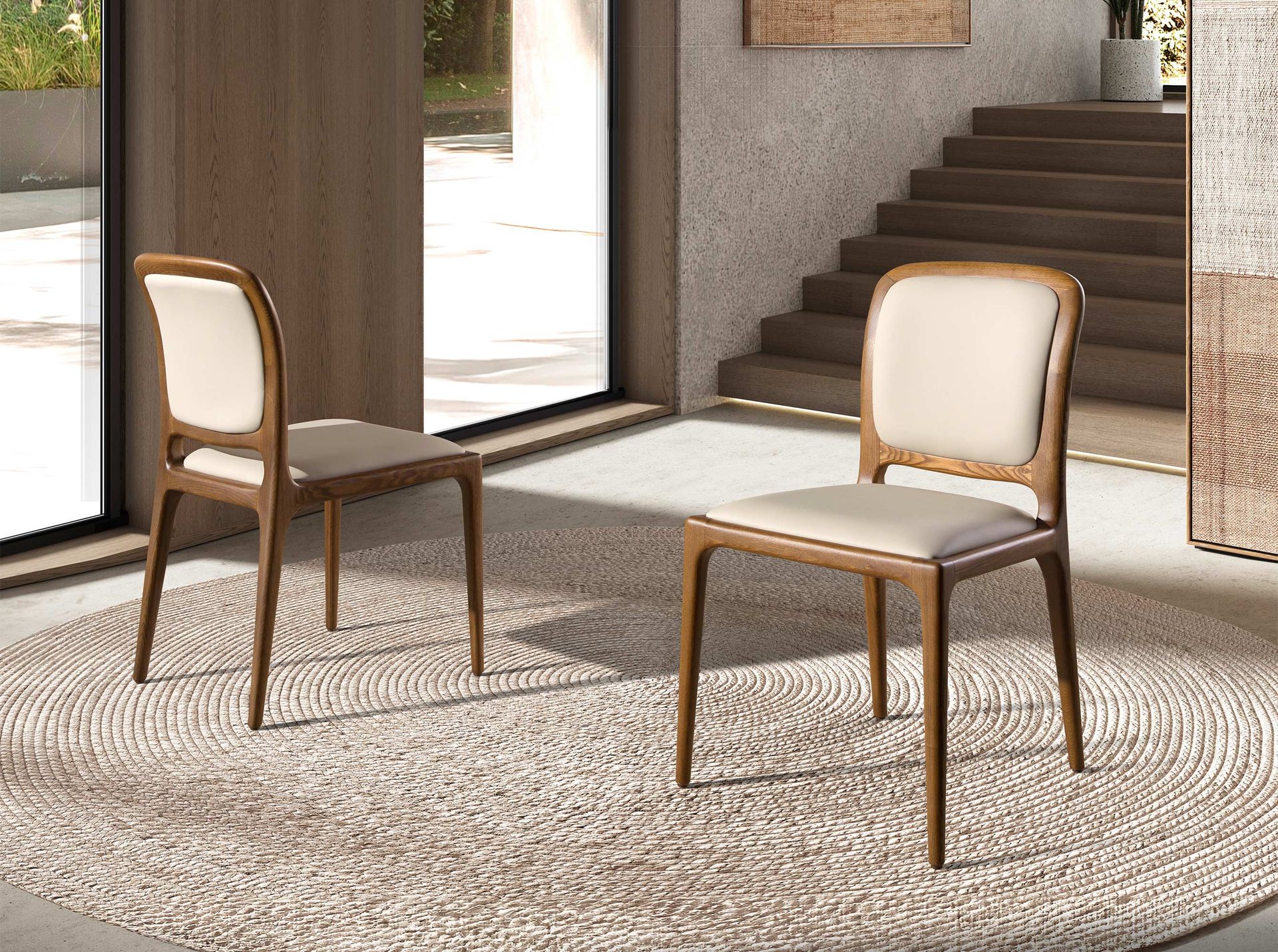 Chaise en similicuir crème — détail 3