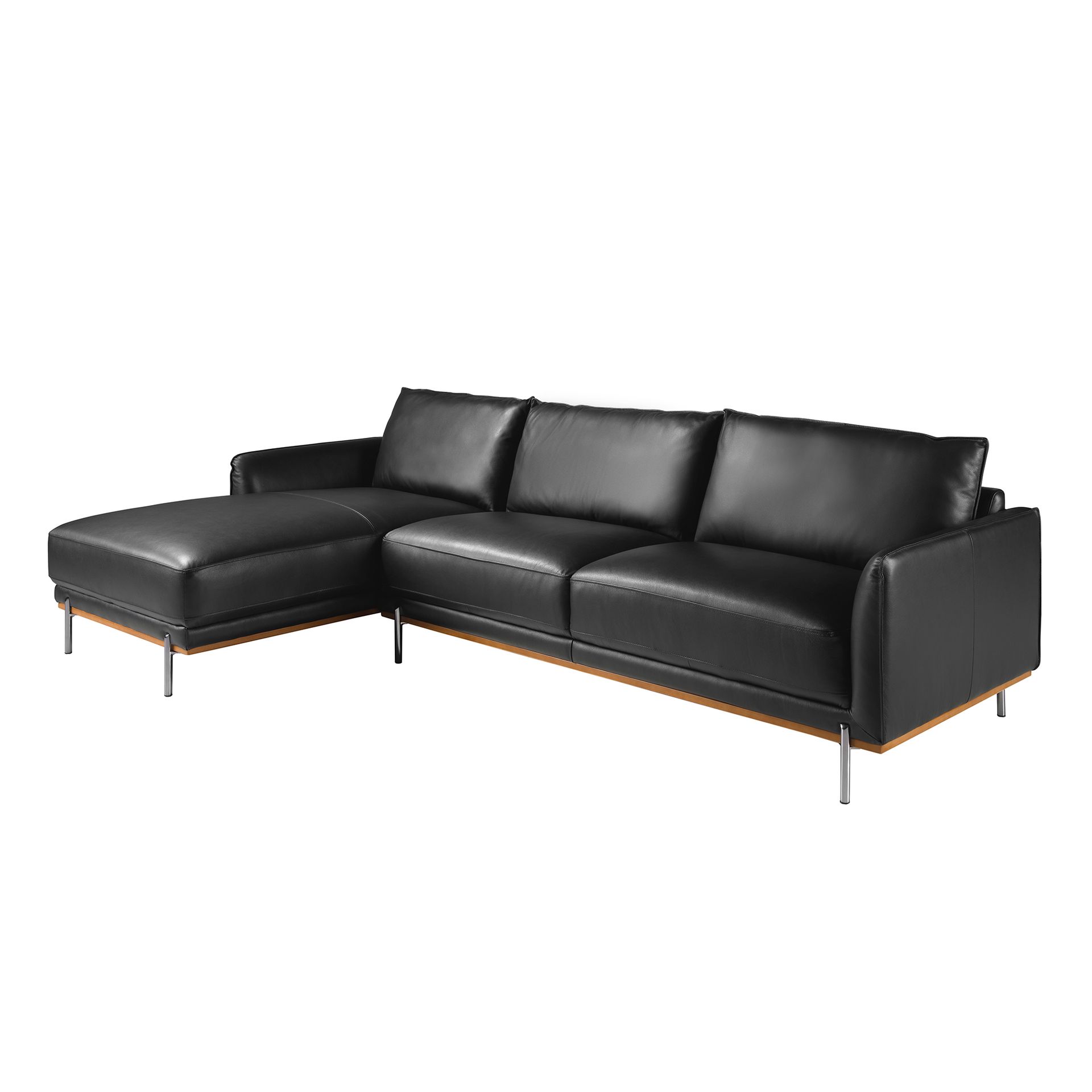 Canapé d'angle gauche en cuir noir - Finitions acier noir