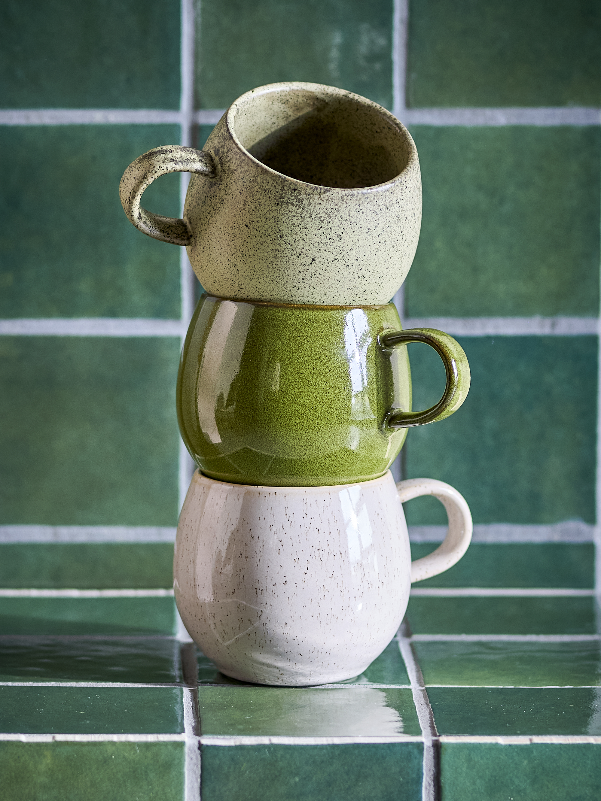 Lot de 3 mugs Addison en grès — Coloris vert