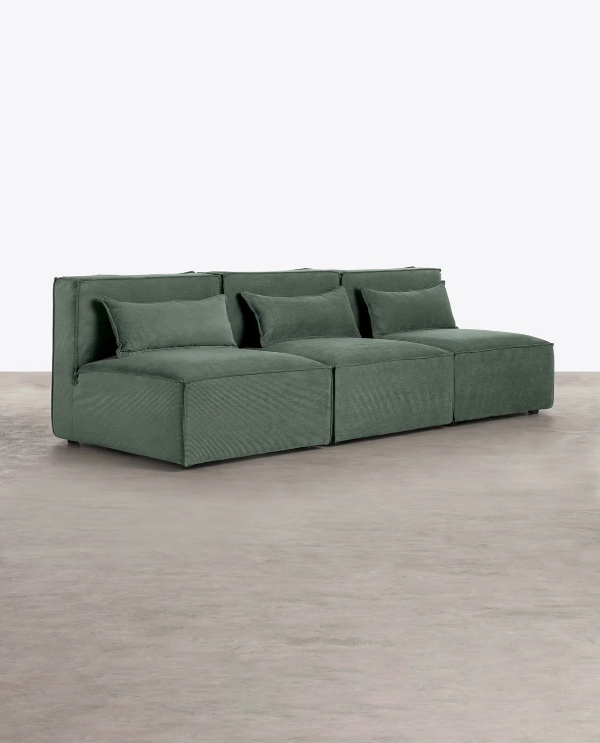 Canapé modulable 3 pièces en velours côtelé vert nori