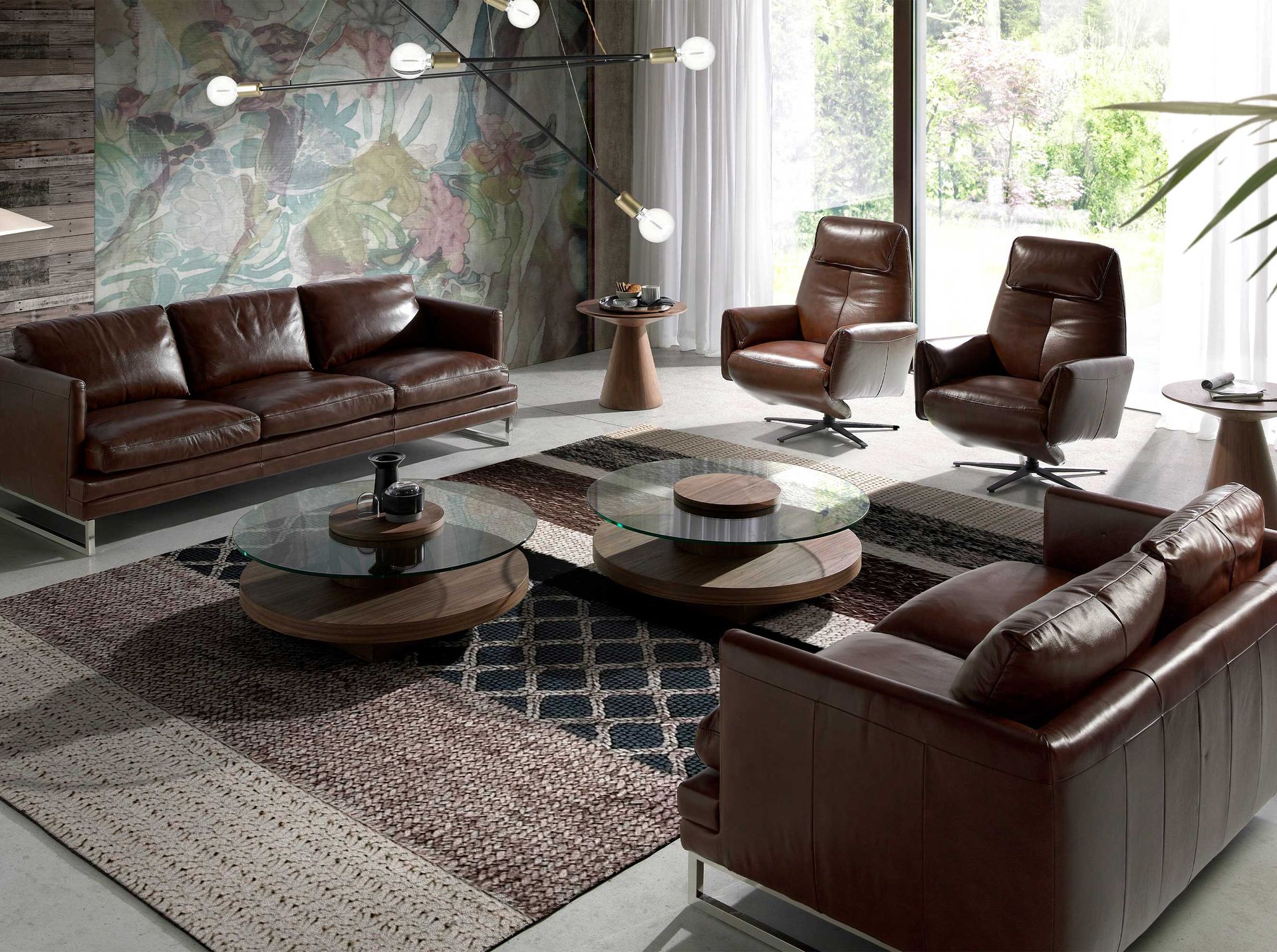 Fauteuil pivotant en cuir marron chocolat - Coloris marron et noir — détail 4