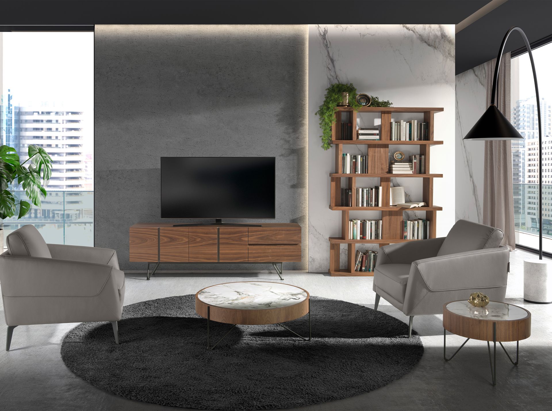 Table d’appoint ronde céramique - Finitions noyer, blanc et noir — détail 4