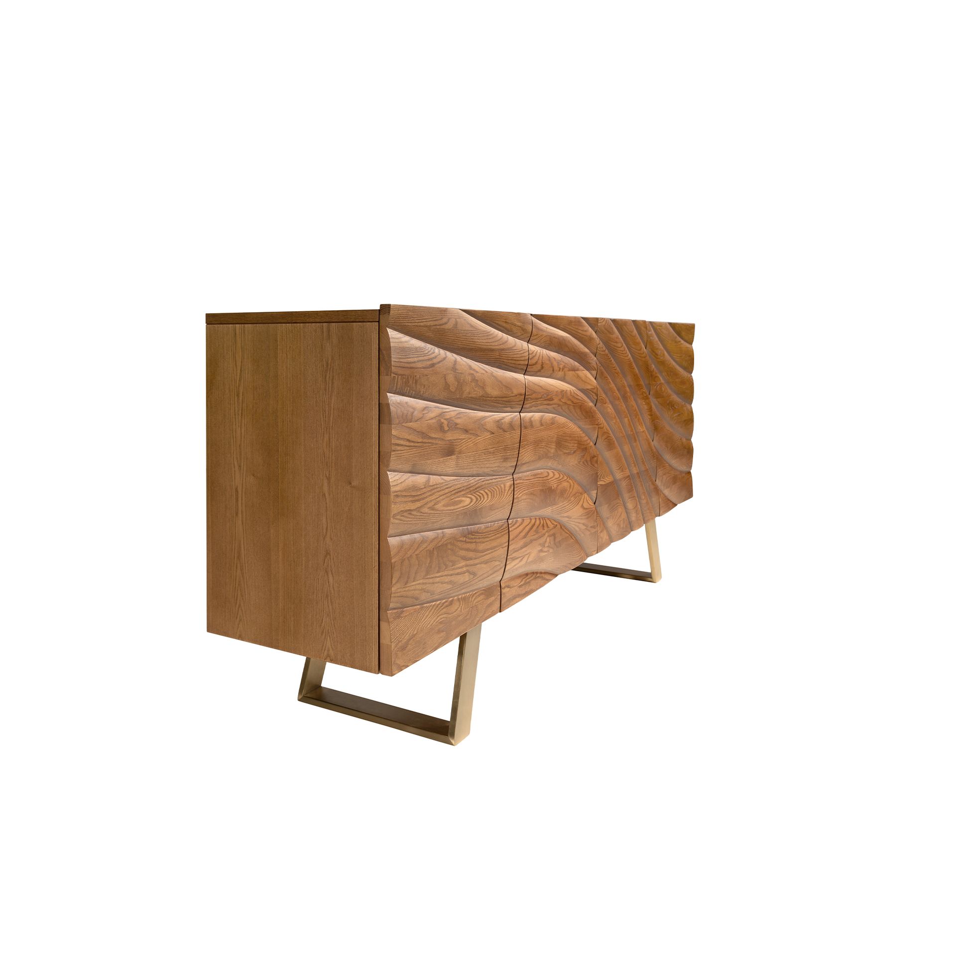 Buffet en noyer clair et acier poli doré - Finitions noyer clair et or — détail 6
