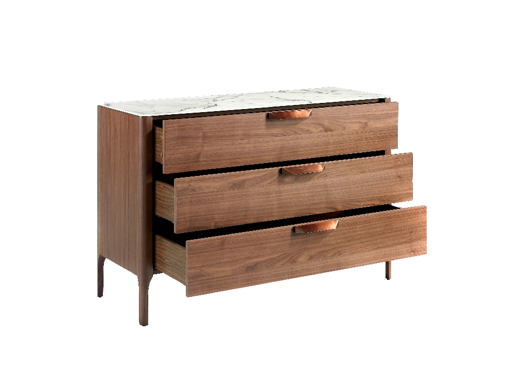 Commode en fibre de verre effet marbre et bois de noyer — détail 4