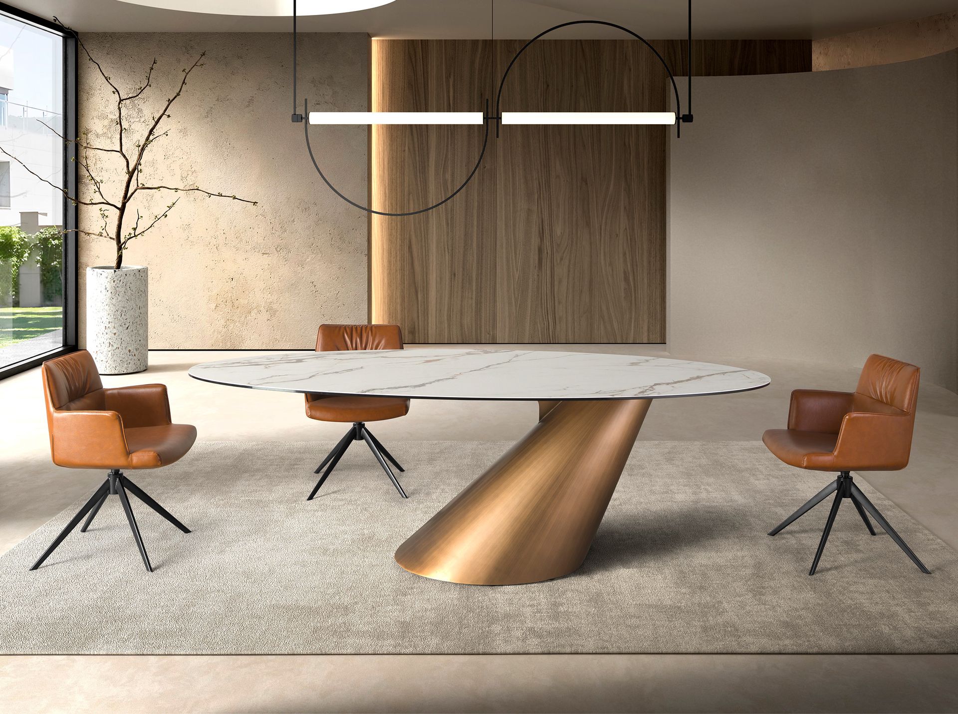 Table à manger ovale en céramique - Coloris blanc et bronze — détail 3