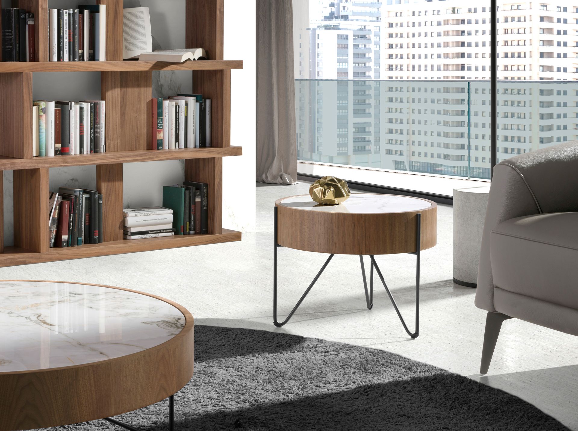 Table d’appoint ronde céramique - Finitions noyer, blanc et noir — détail 3