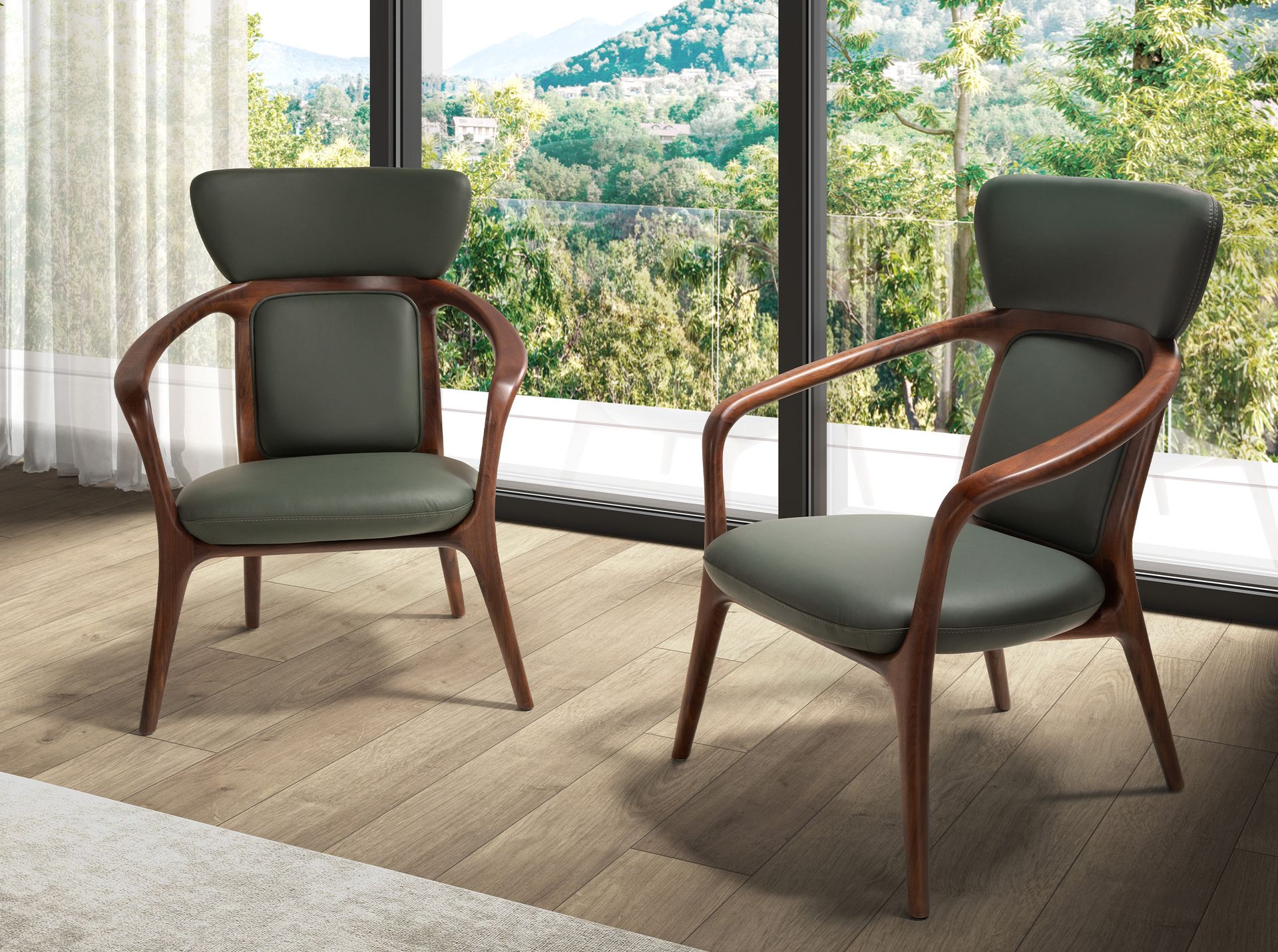 Fauteuil en similicuir vert foncé - Finitions vert foncé et noyer — détail 5