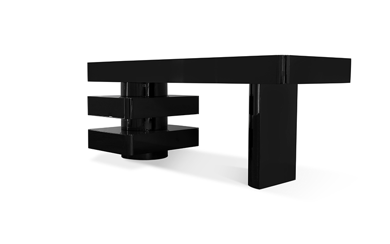 Bureau en laqué noir brillant plateau blanc — détail 3