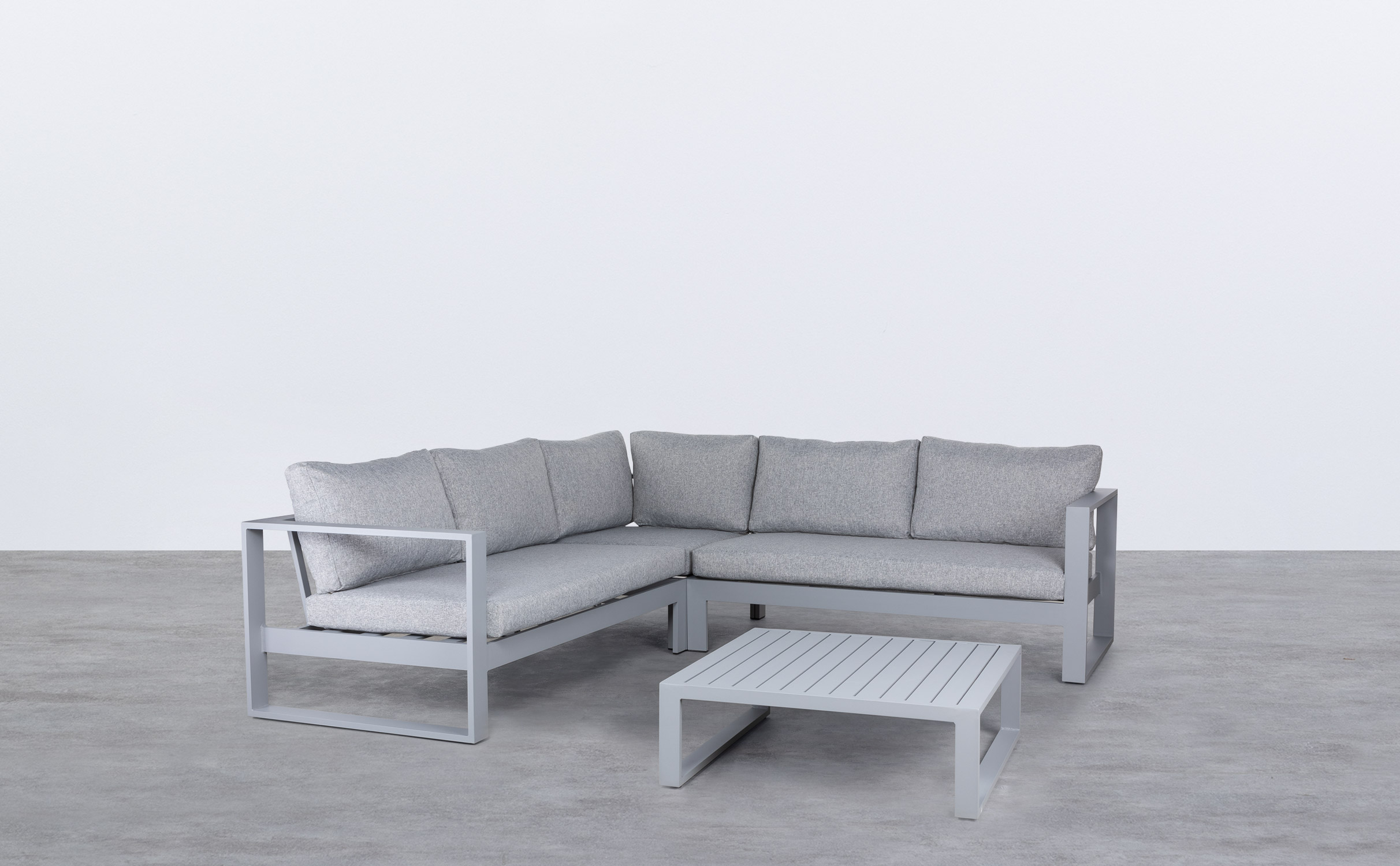 Salon de jardin en aluminium et tissu gris
