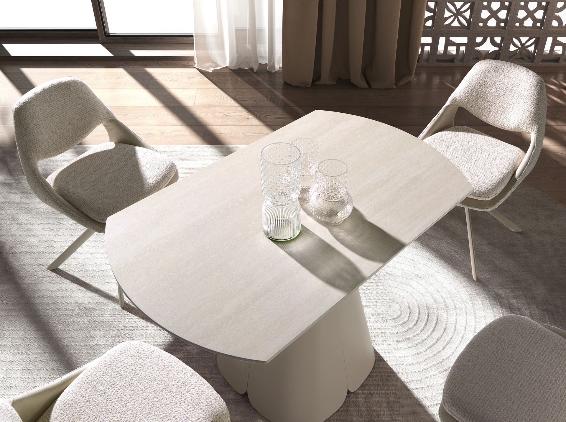 Table à manger ronde extensible en céramique - Coloris sable — détail 5
