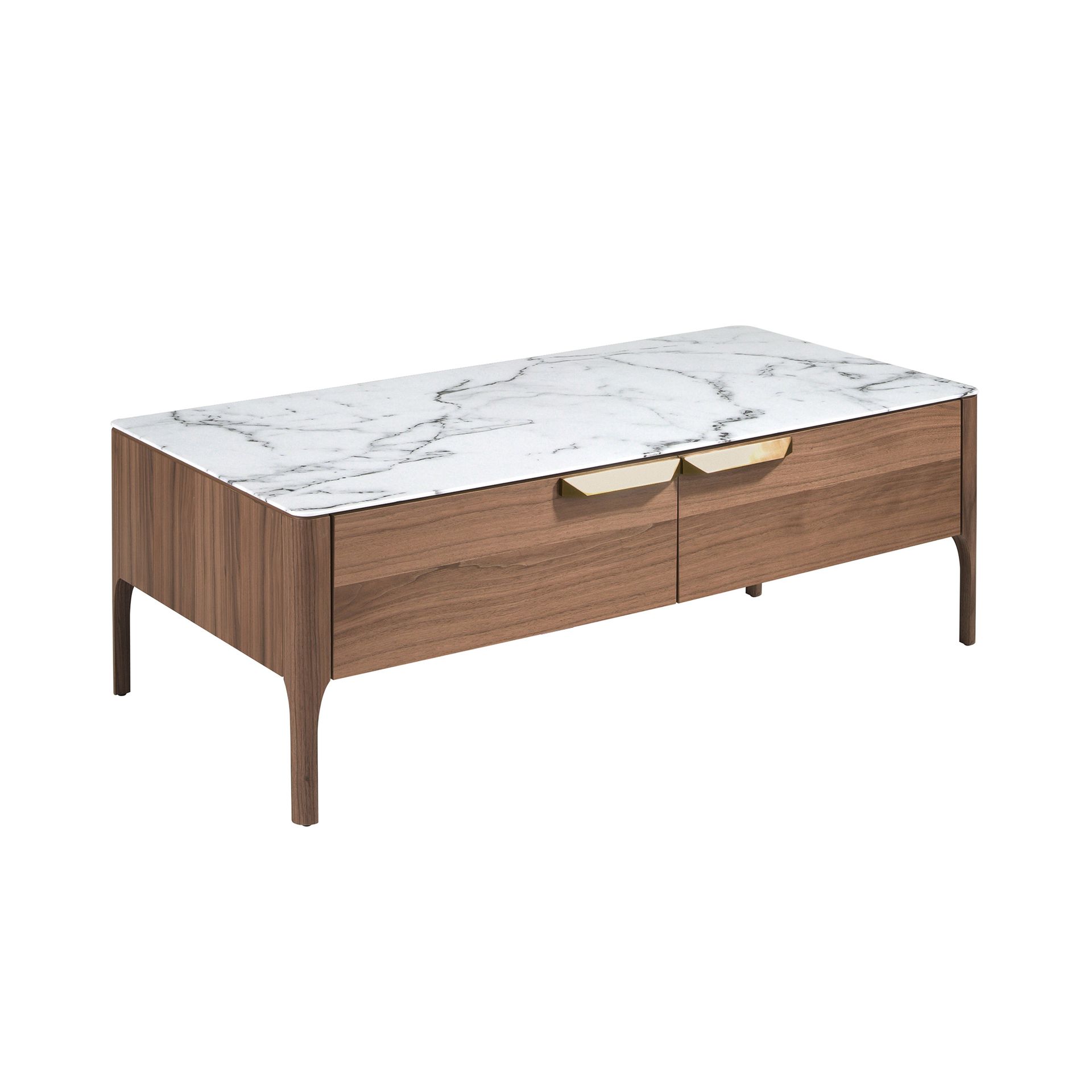 Table basse rectangulaire effet marbre - Finitions blanc et noyer