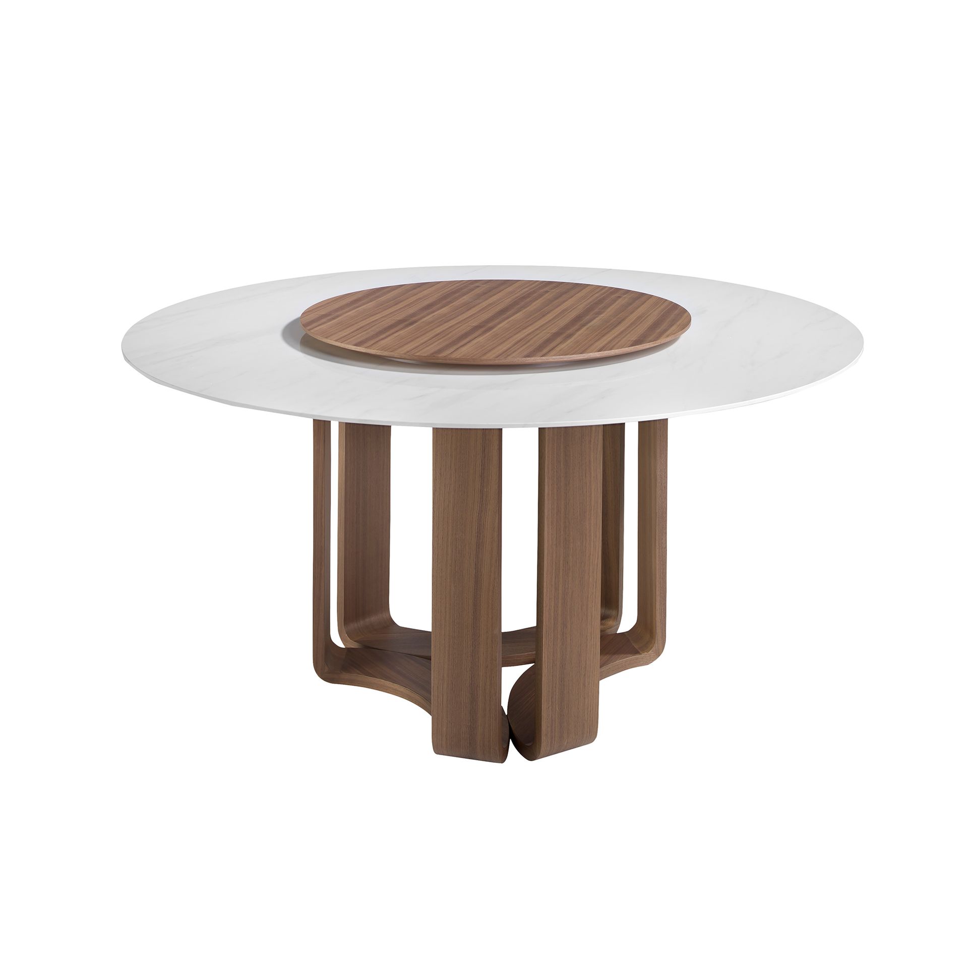Table à manger ronde marbre porcelaine et noyer