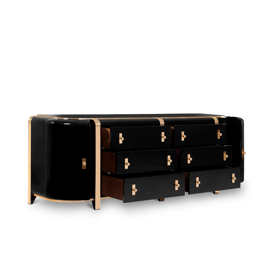 Buffet plaqué noyé noir brillant — détail 4