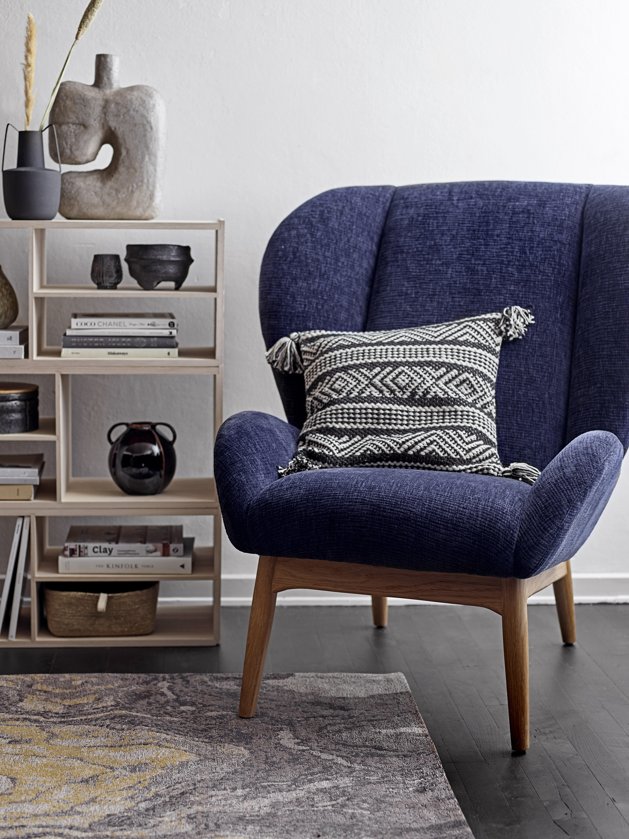 Fauteuil en tissu maille bleu marine