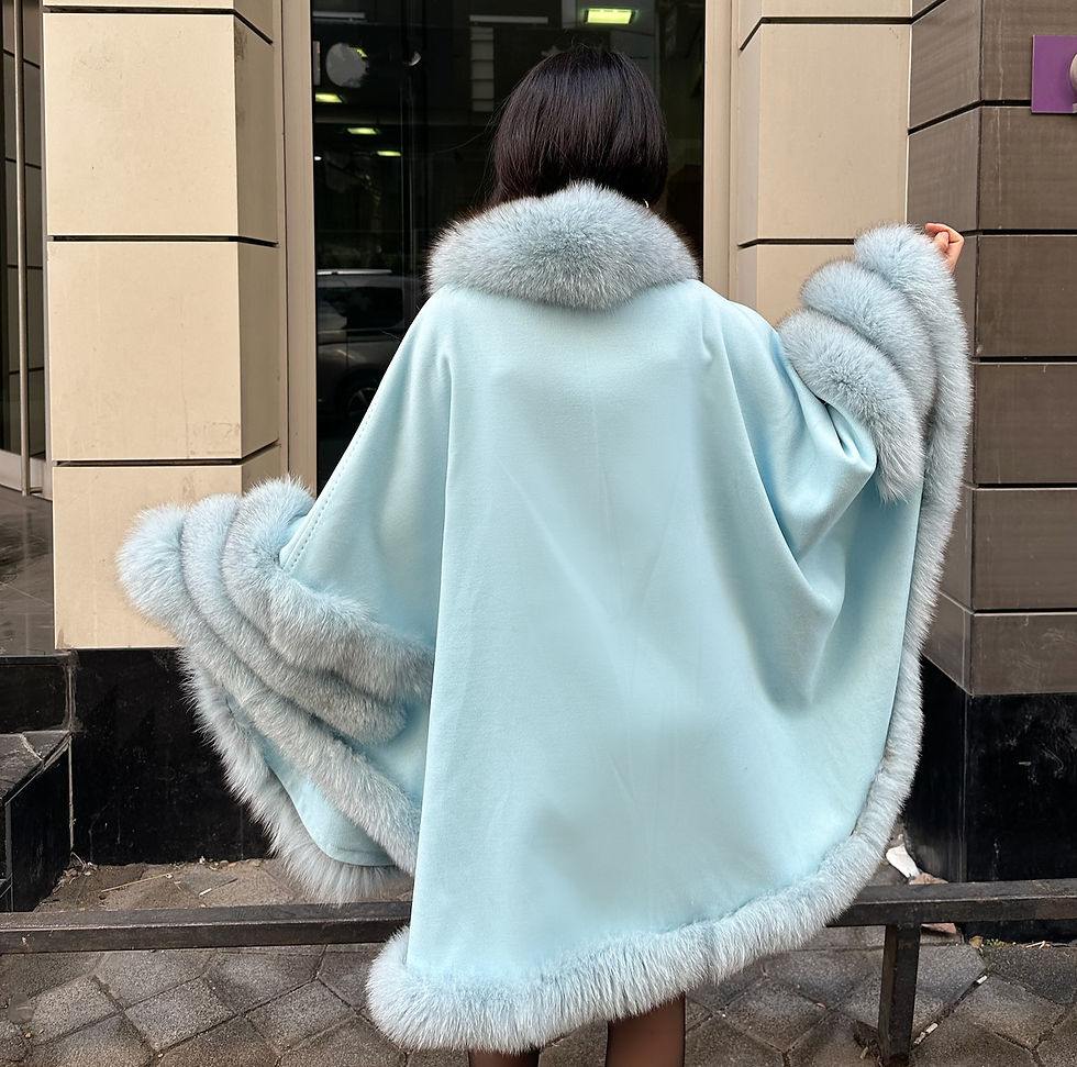 Thumbnail: Baby Blue Women Trimm Fox Fur Shawl  