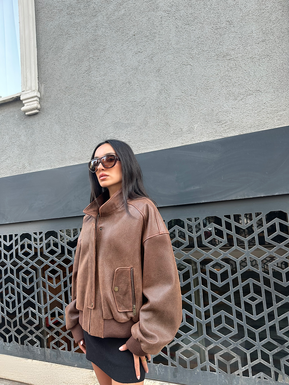 Miniaturbild: Braune Bomberjacke für Damen, 100 % Lederjacke