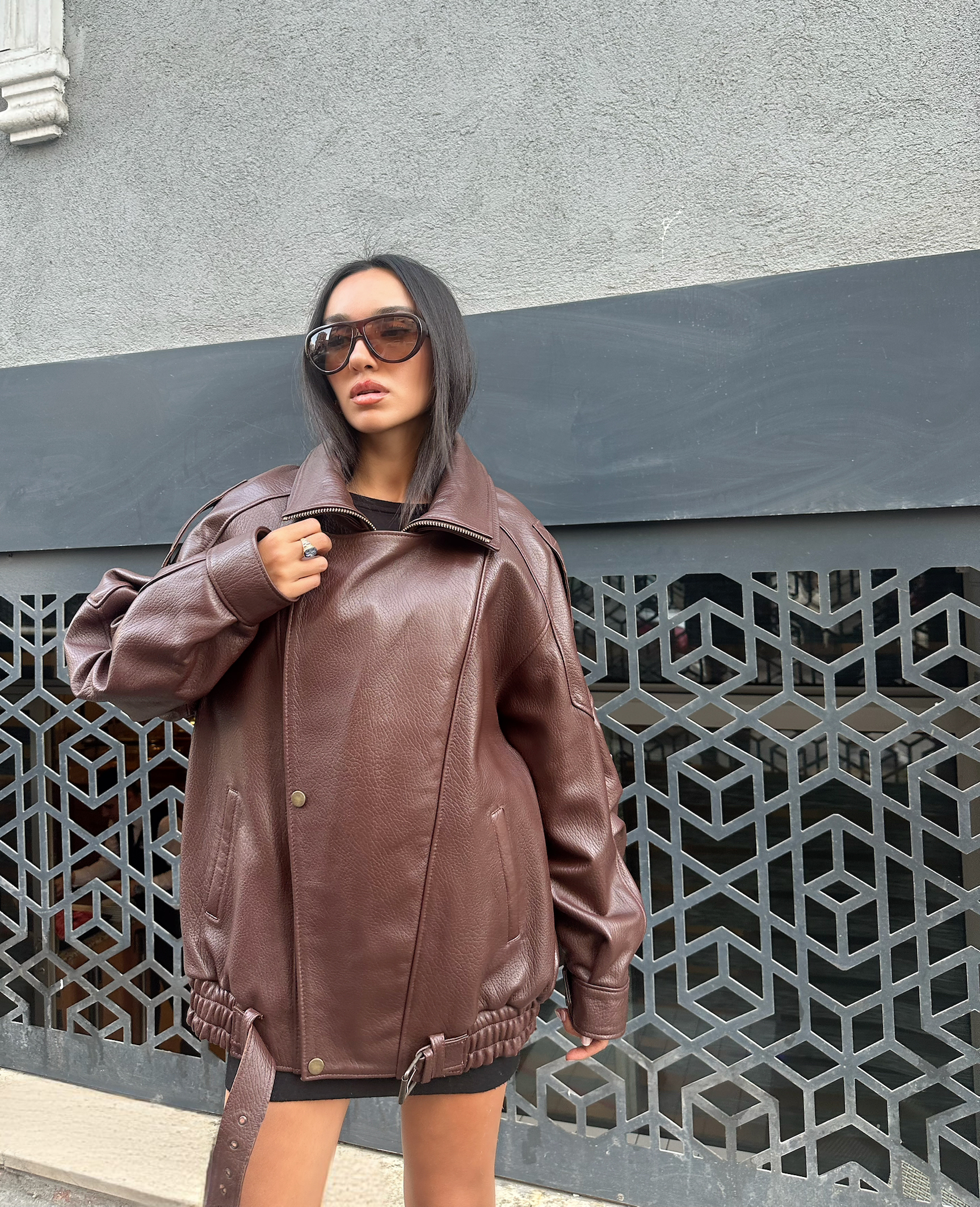 Oversize-Fliegerjacke für Damen, 100 % Lammleder, braun